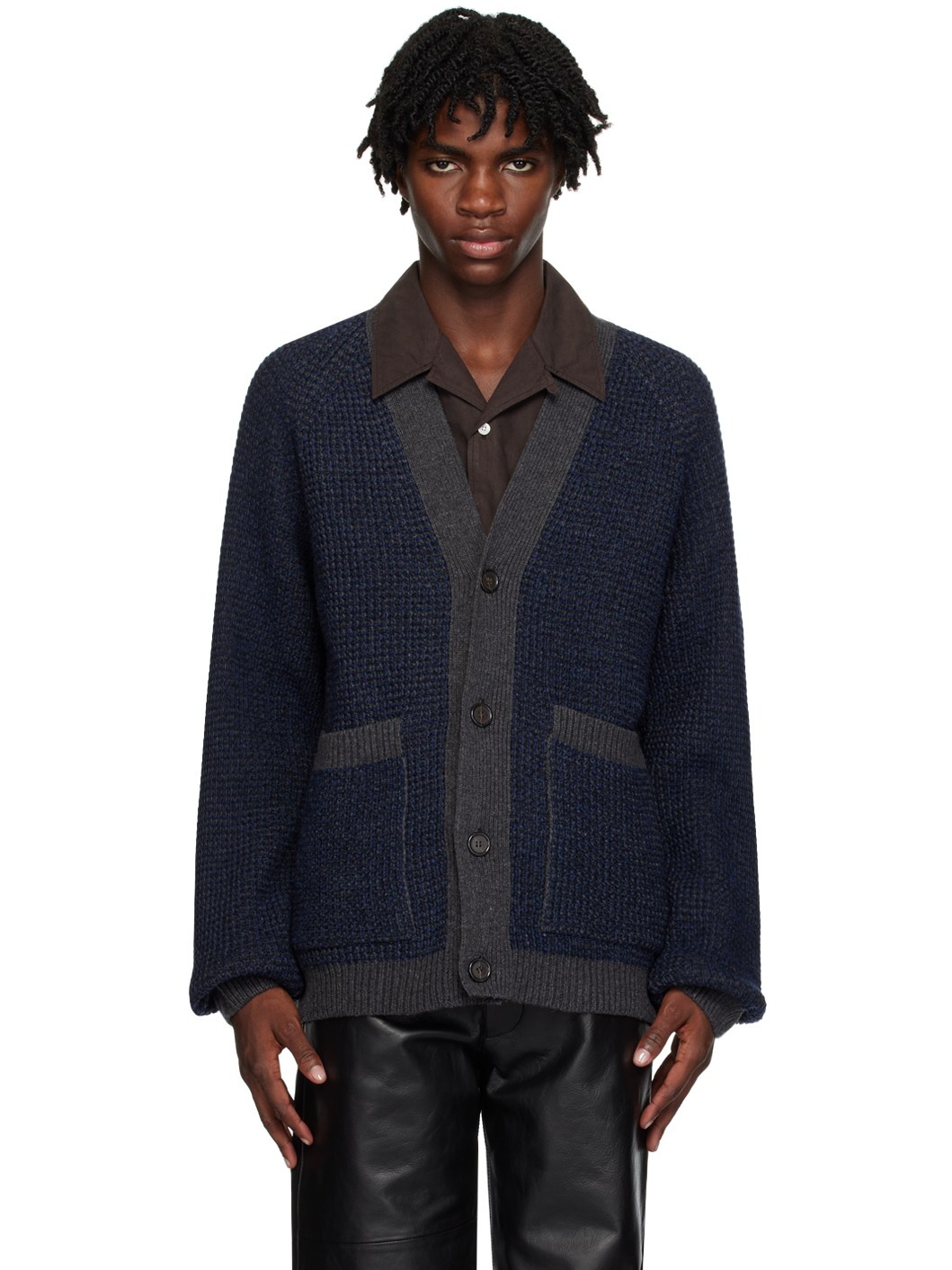 Navy & Gray Patch Cardigan - 1