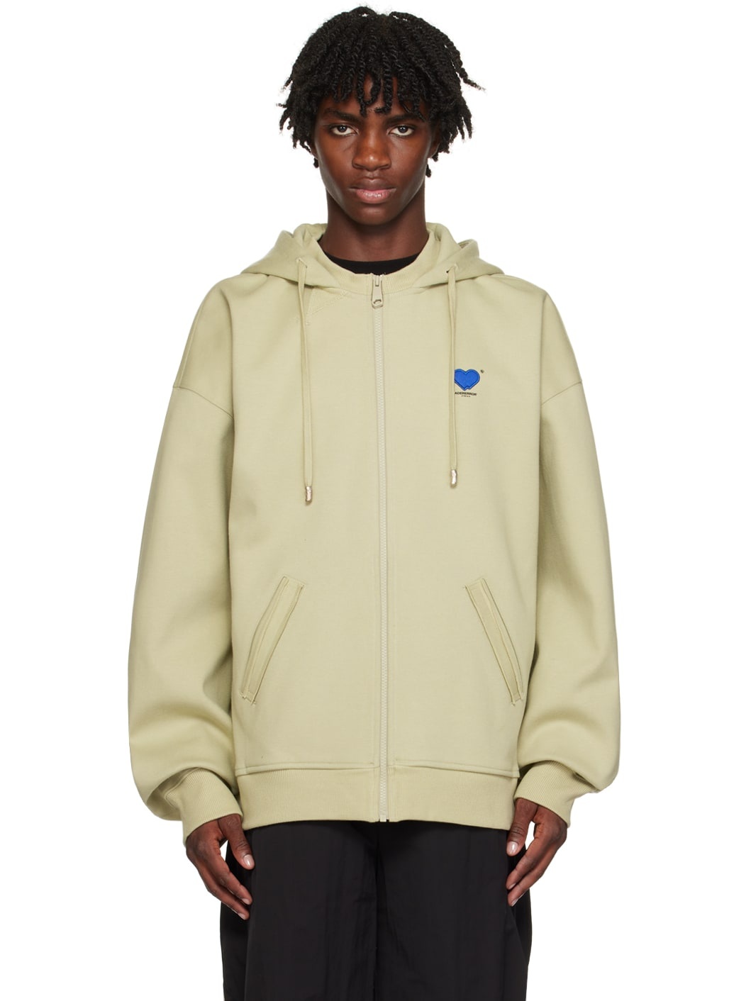 ADER error Khaki Twin Heart Hoodie | REVERSIBLE