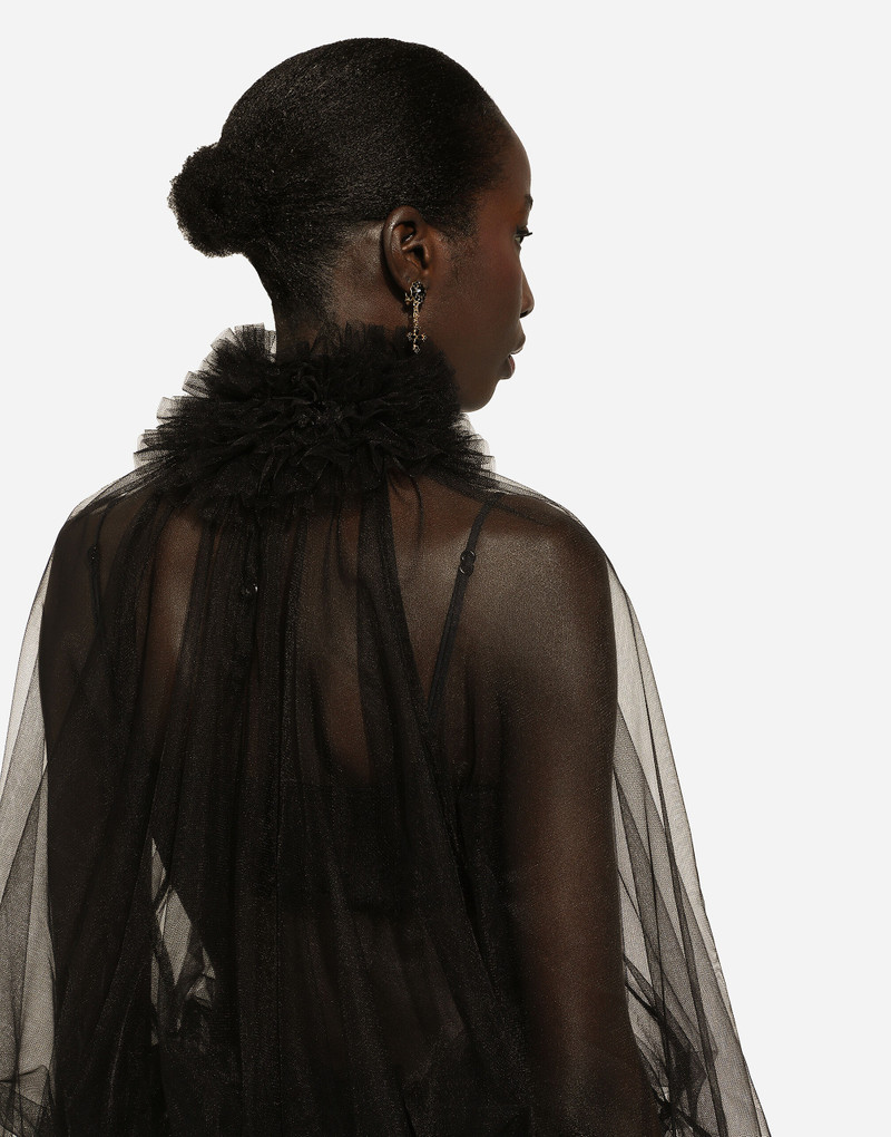 Tulle blouse with ruffles on the neck and cuffs 6