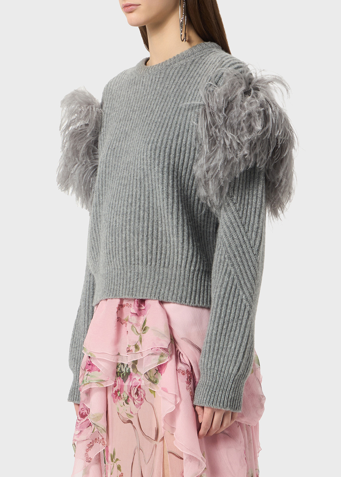 RIBBED WOOL SWEATER WITH FEATHERS - 5