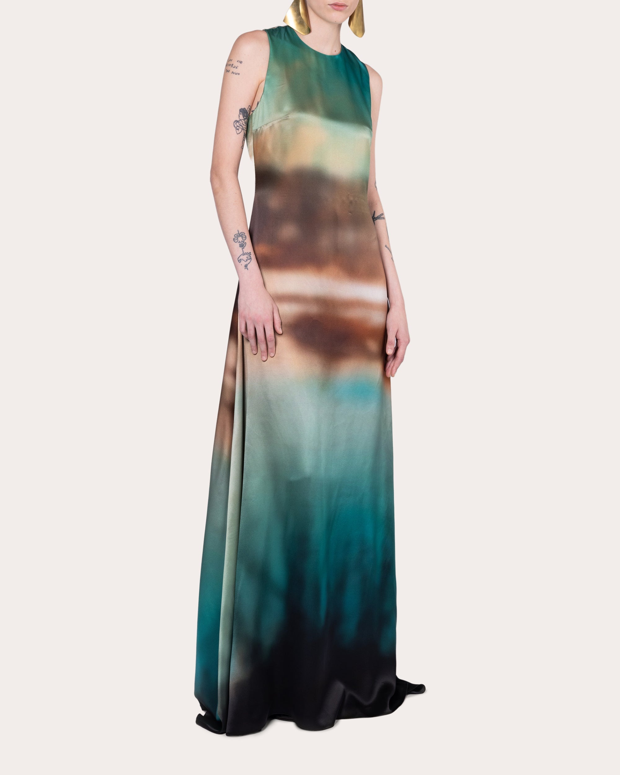 Sylas Abstract Satin Twisted Racerback Gown - 3