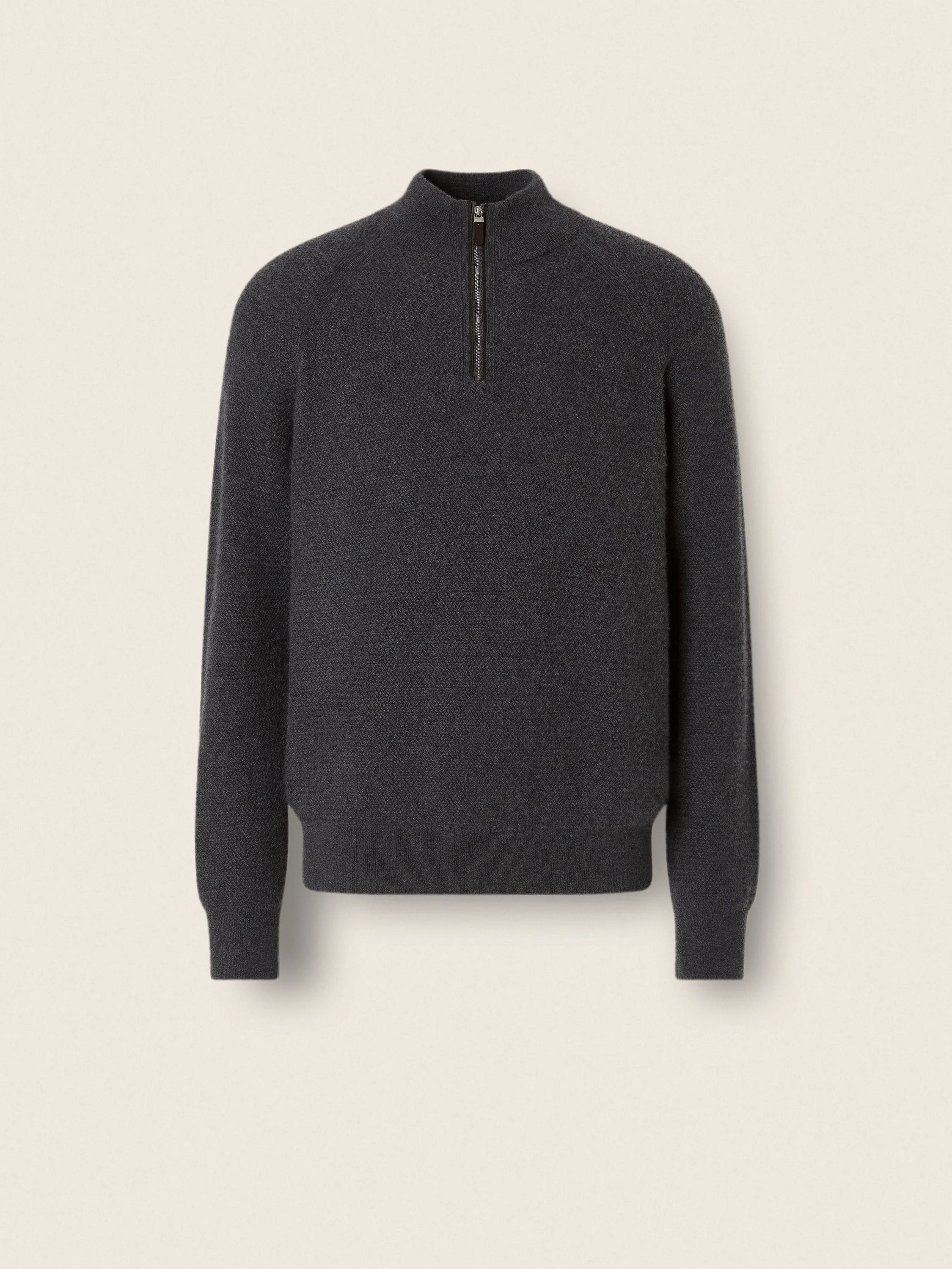 DARK GREY MÉLANGE OASI CASHMERE ZIP MOCK SWEATER - 1