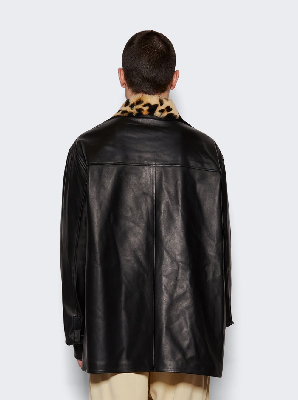 Leather Shirt With Shearling Collar Black - 5