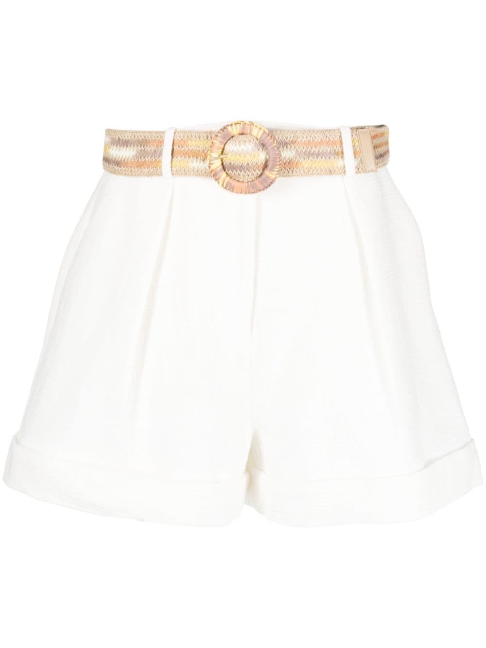 belted pleated cotton shorts - 1