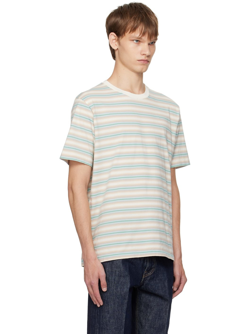 Blue & Beige Gradient Stripe Jersey T-shirt - 2