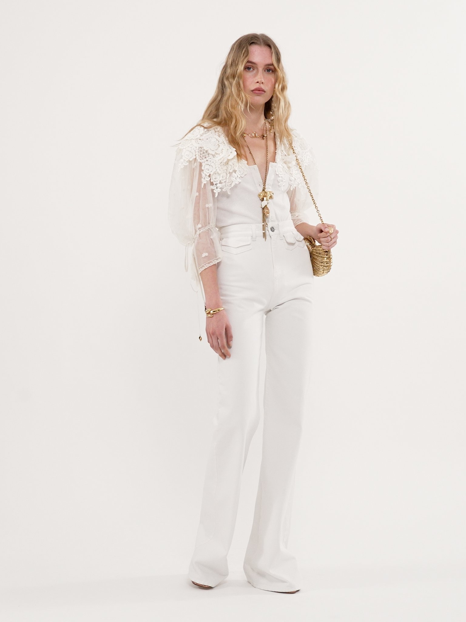 PUFF-SLEEVE BODYSUIT IN GUIPURE LACE COTTON MIX - 5