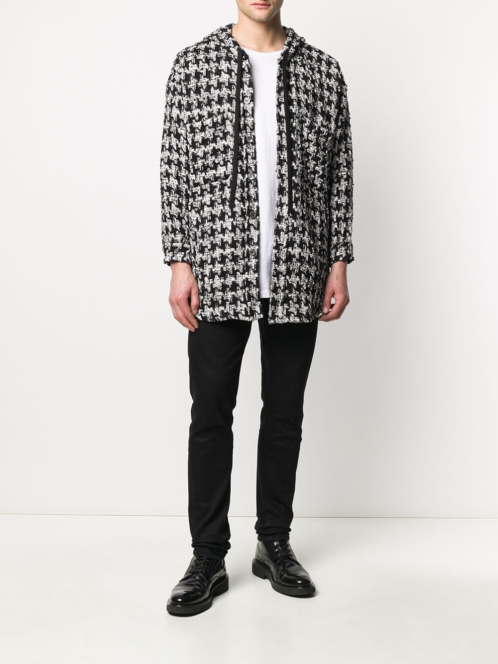 hooded button-up tweed jacket - 2
