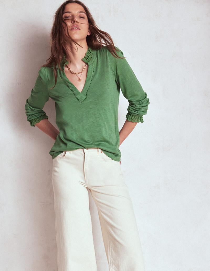Aria Broderie Notch Neck Top-Newt Green 5