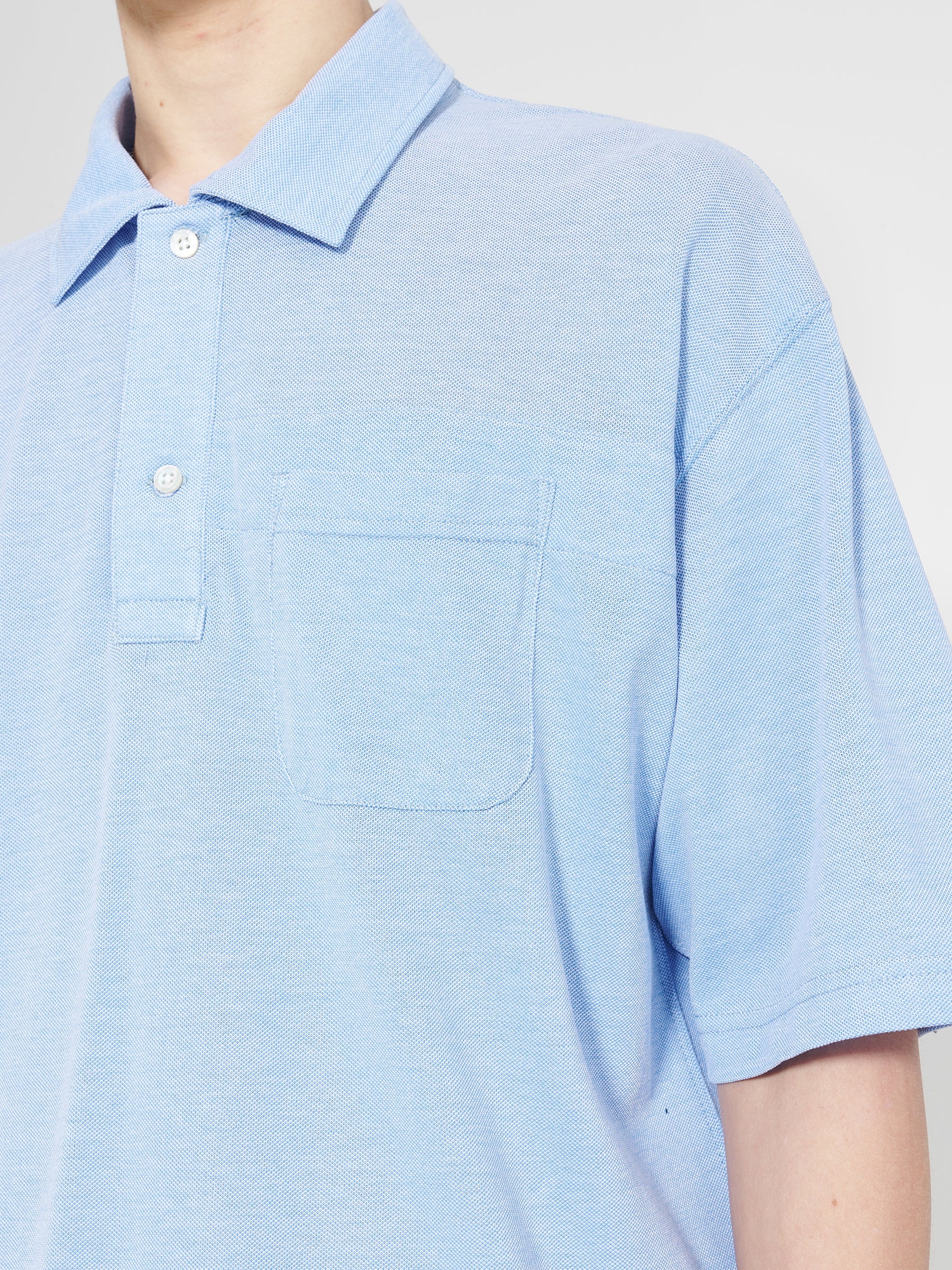 ENGINEERED GARMENTS POLO SHIRT LIGHT BLUE COTTON PIQUE - 5