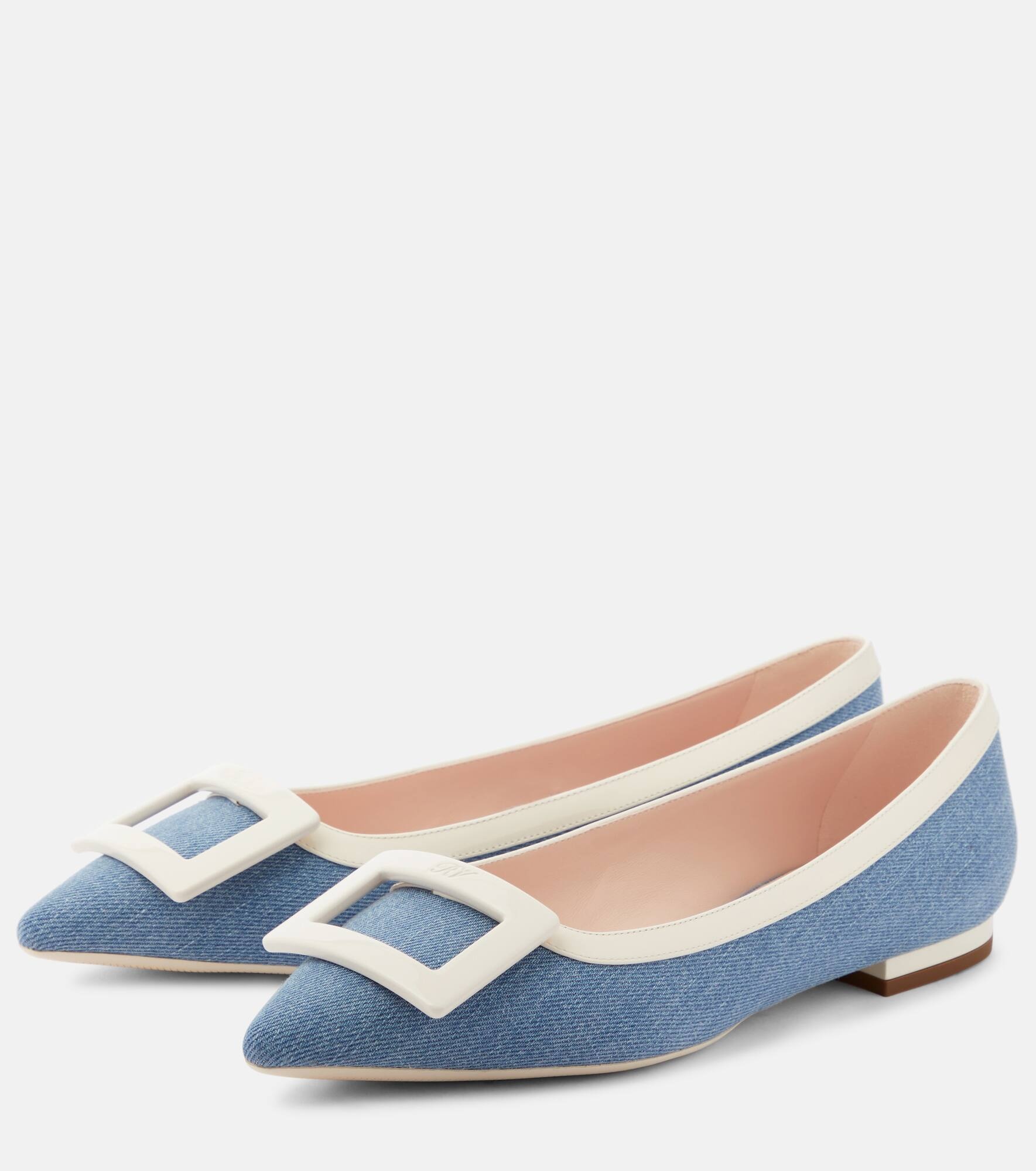 Leather-trimmed denim ballet flats - 5