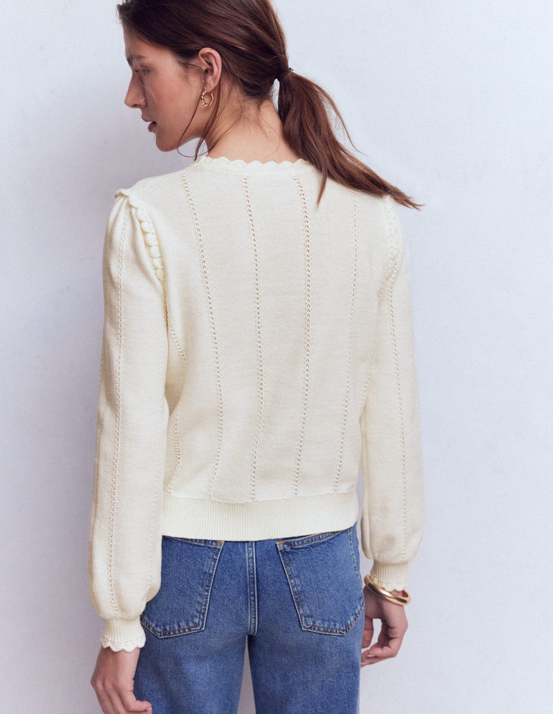 Valeria Crochet Trim Jumper-Warm Ivory , Embroidery 5