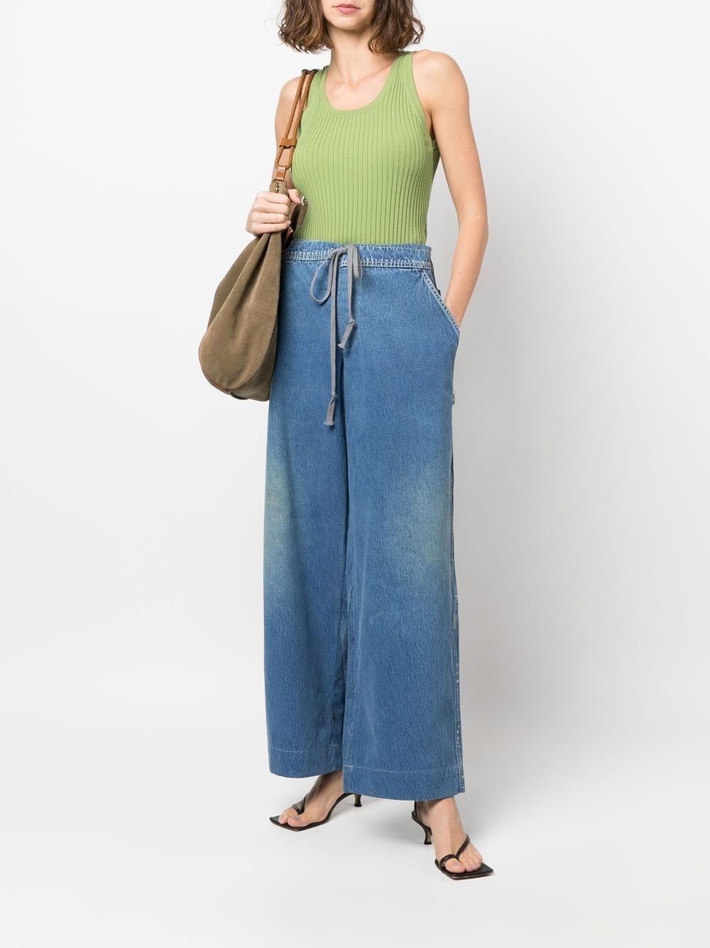 wide-leg drawstring jeans - 3