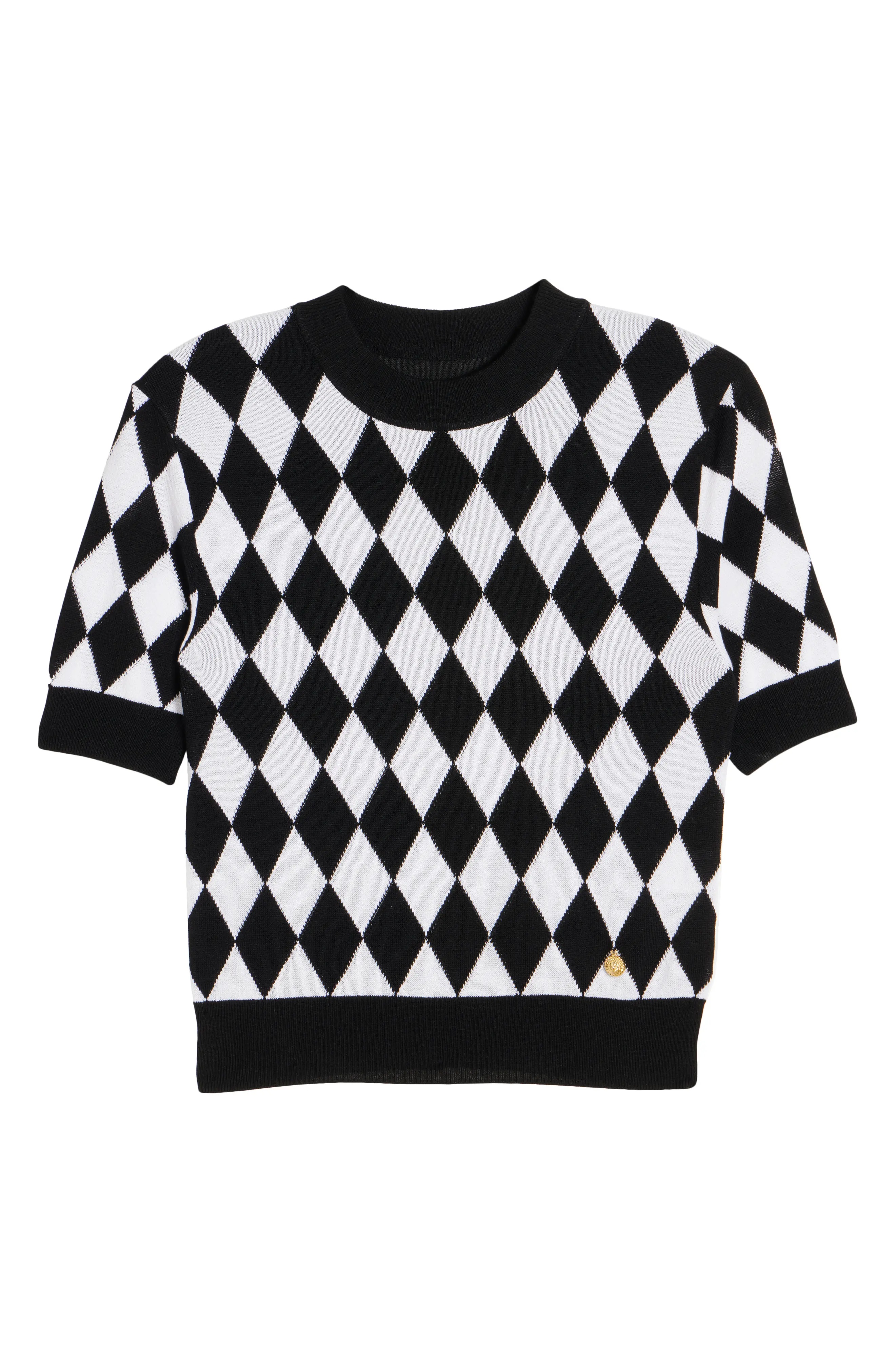 【送料&関税込】Balmain Diamond Logo Jacquard Sweater Balmain Diamond Jacquard Short Sleeve Sweater in Black/White