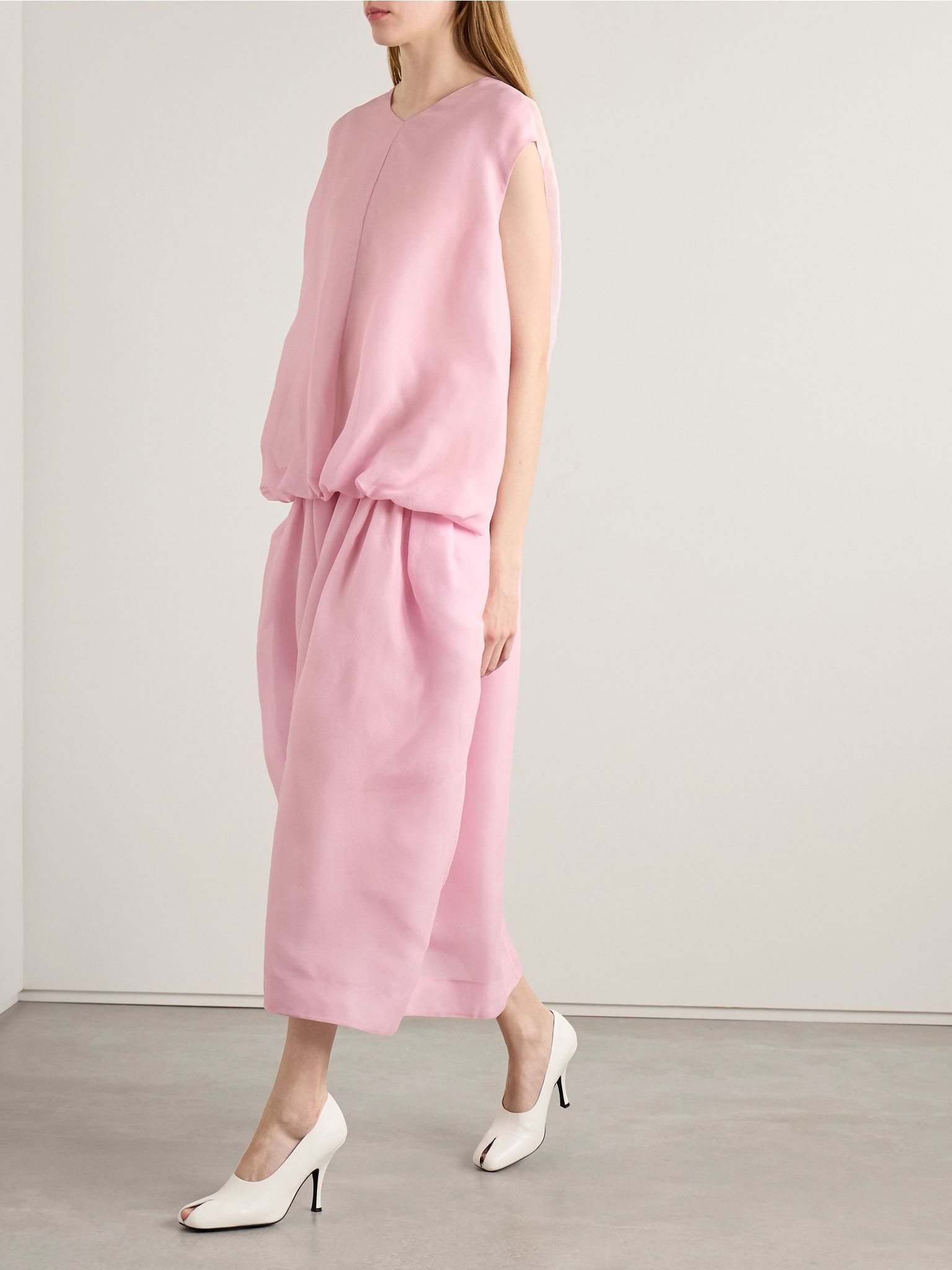 Noah gathered silk-organza midi dress Pink - 2
