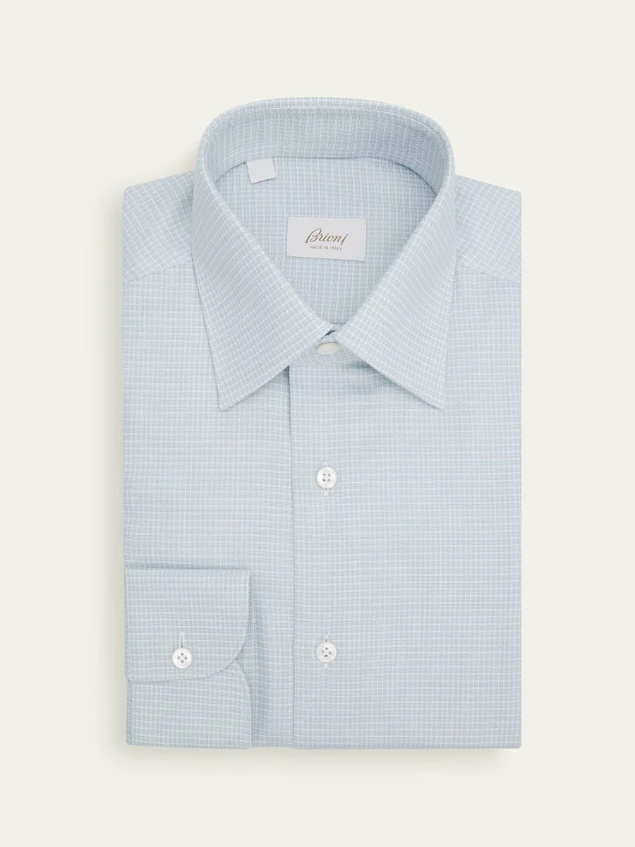 Men's Cotton Textured-Check Point Collar Dress Shirt - 1