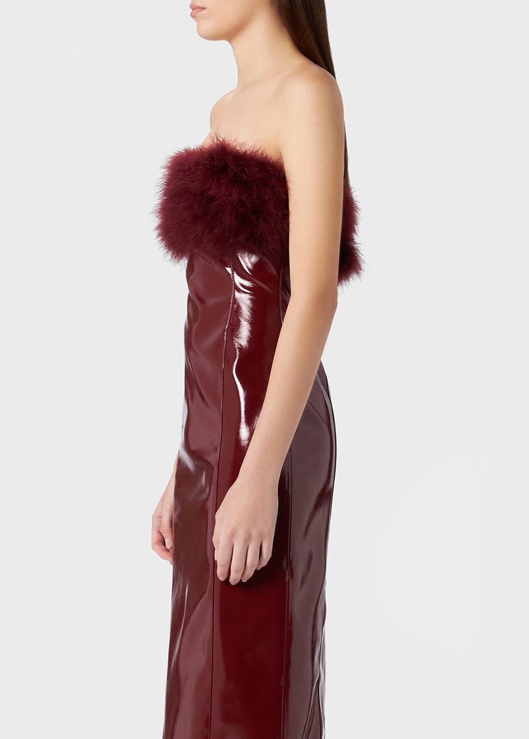 PATENT MIDI DRESS WITH MARABOU FEATHERS - 5