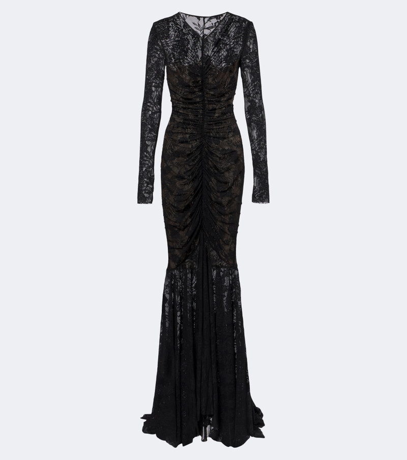 Ruched semi-sheer lace gown 1