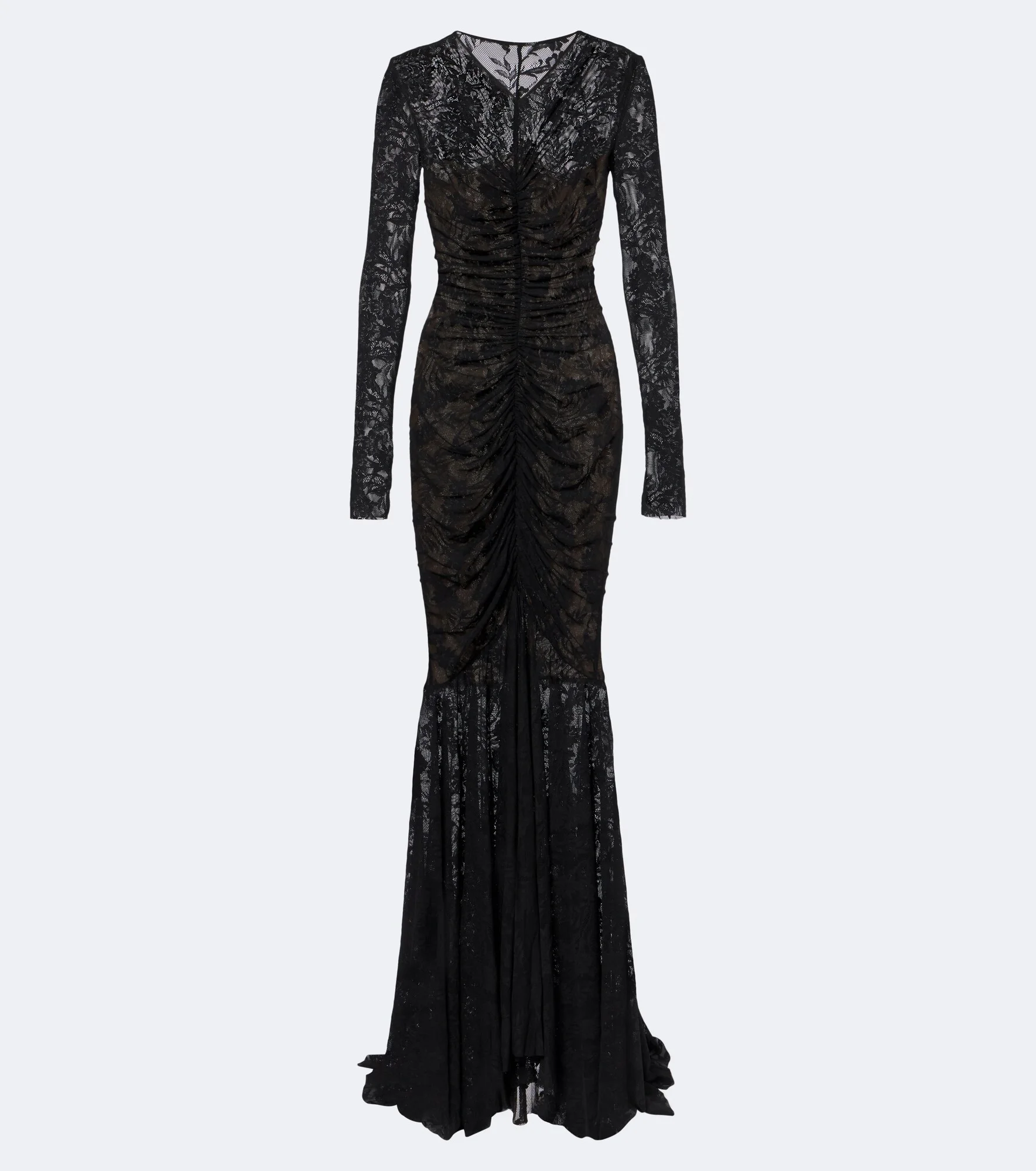 Ruched semi-sheer lace gown - 1