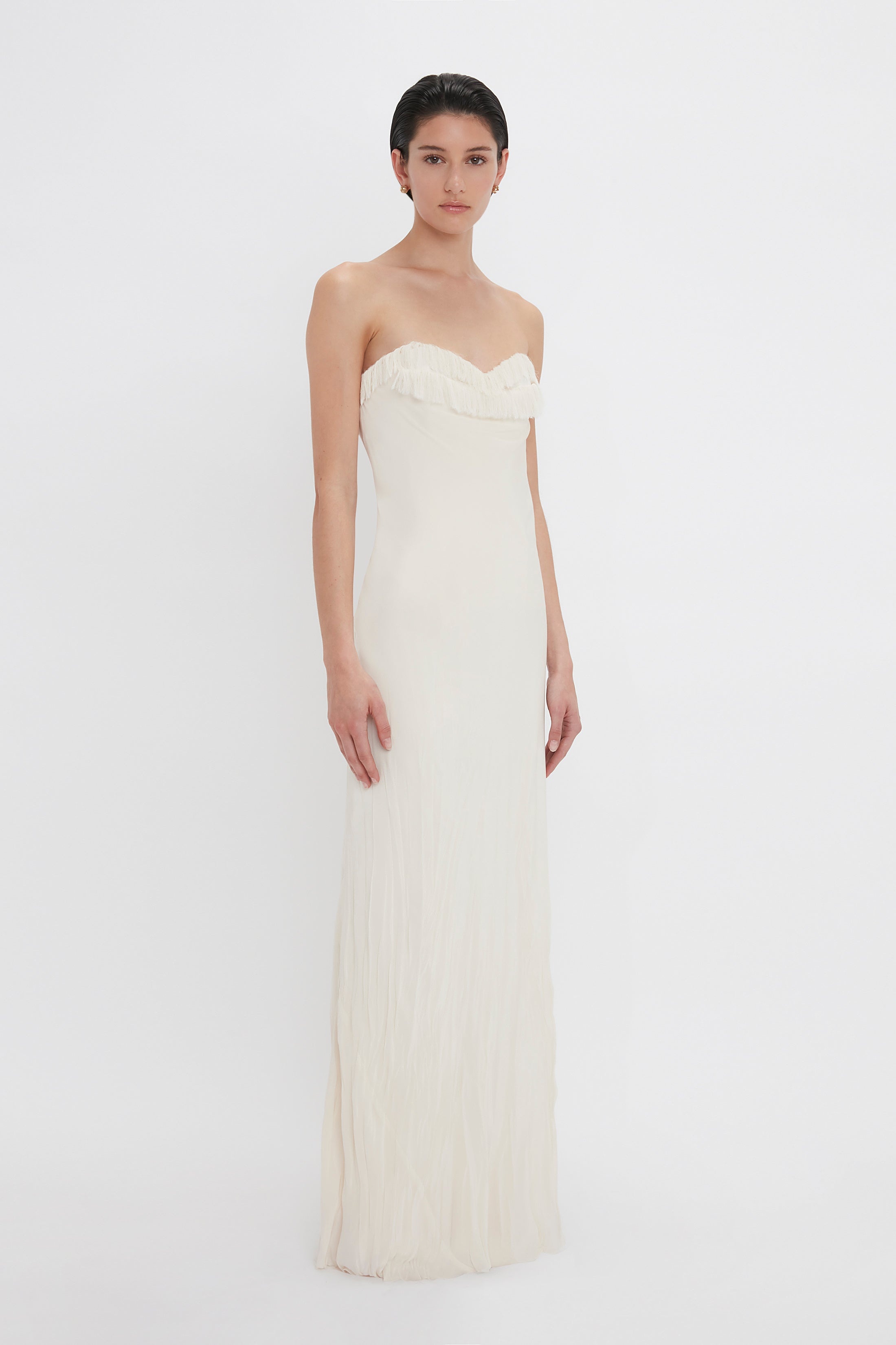 Exclusive Floor-Length Corset Detail Gown In Ivory - 3