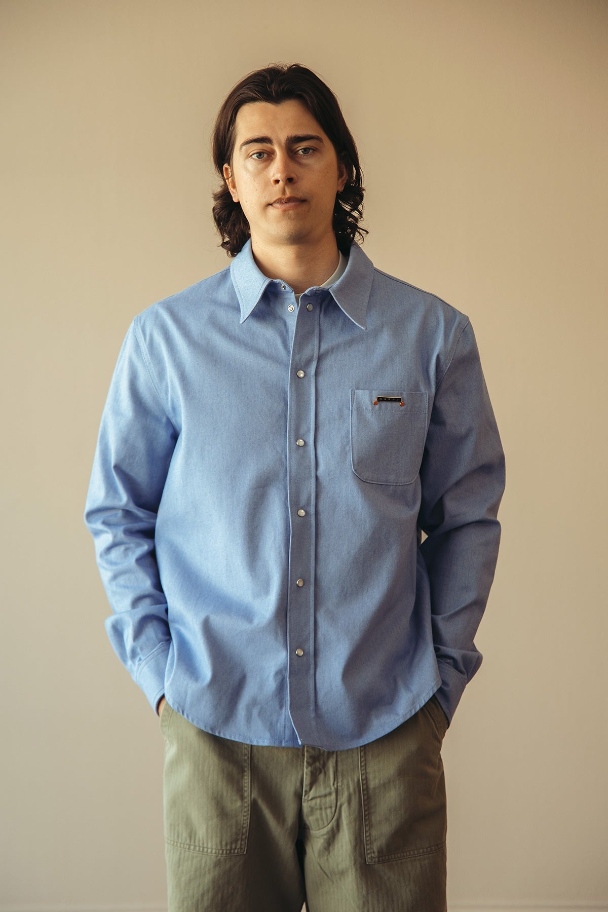 Colored Light Denim Western Shirt - Iris Blue - 2