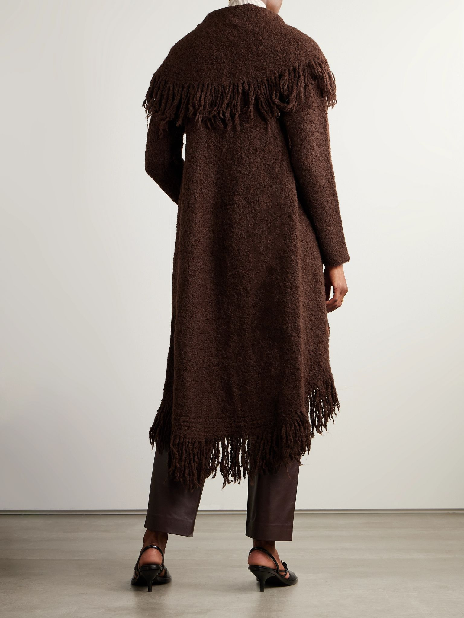 Victoria Duster fringed wool-blend bouclé cardigan Chocolate - 3