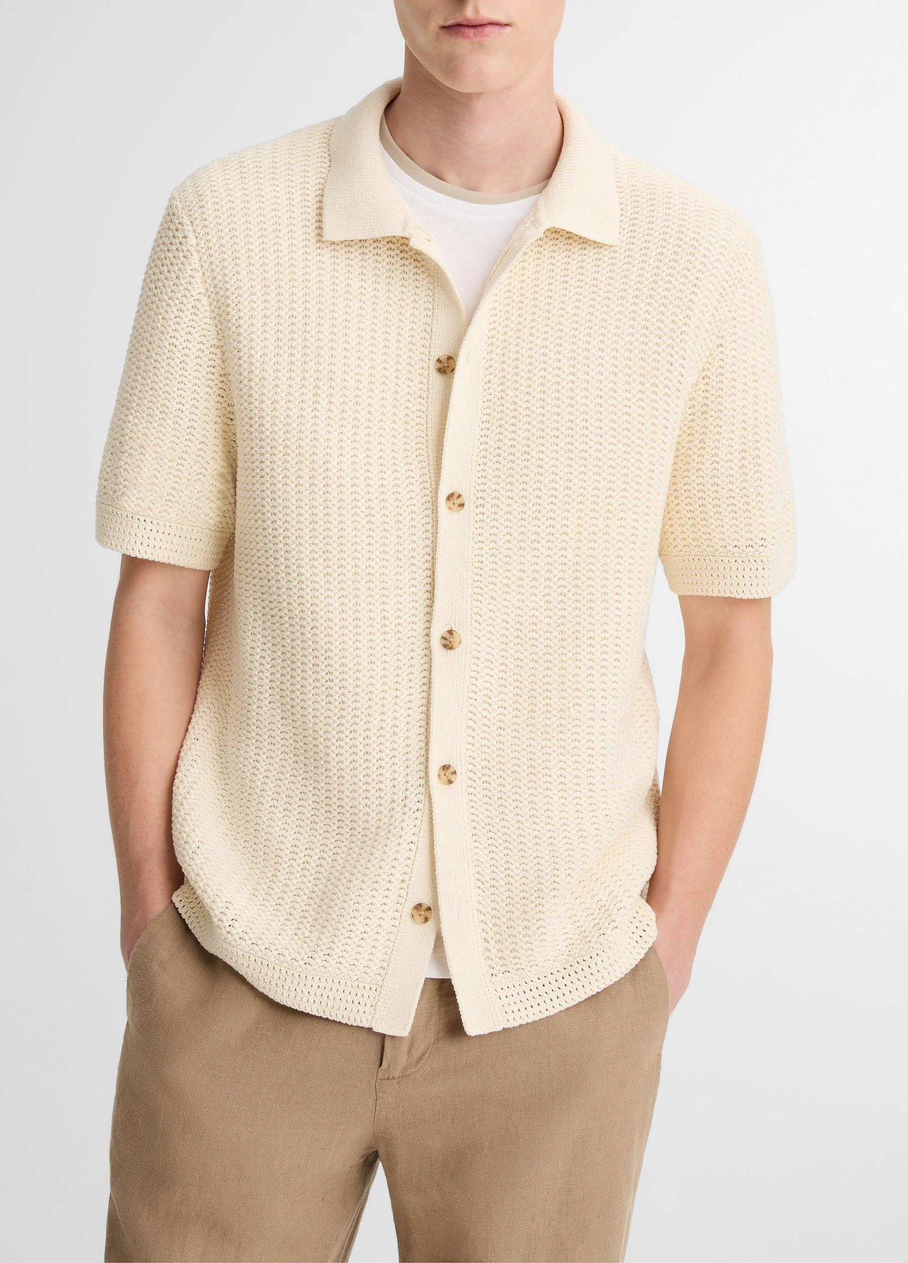 Cotton Crochet Button-Front Shirt - 1
