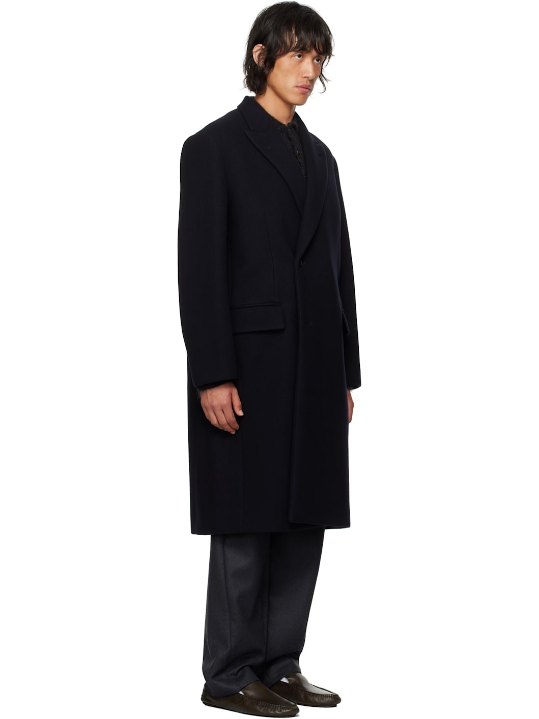 AURALEE Navy Sponge Wool Melton Chesterfield Coat | REVERSIBLE