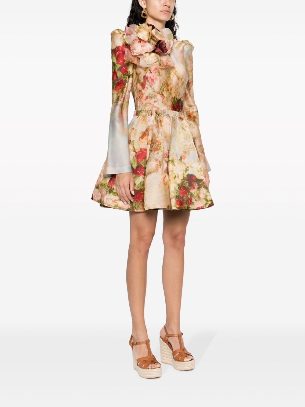 floral-appliqué silk mini dress - 3