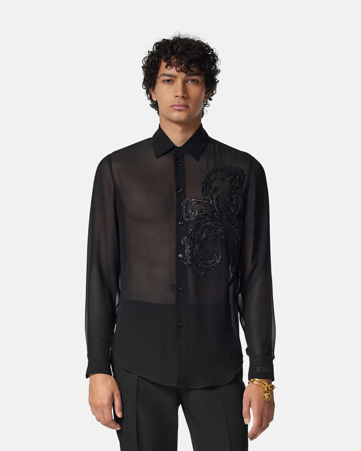 Embroidered Barocco Leaf Georgette Shirt - 4