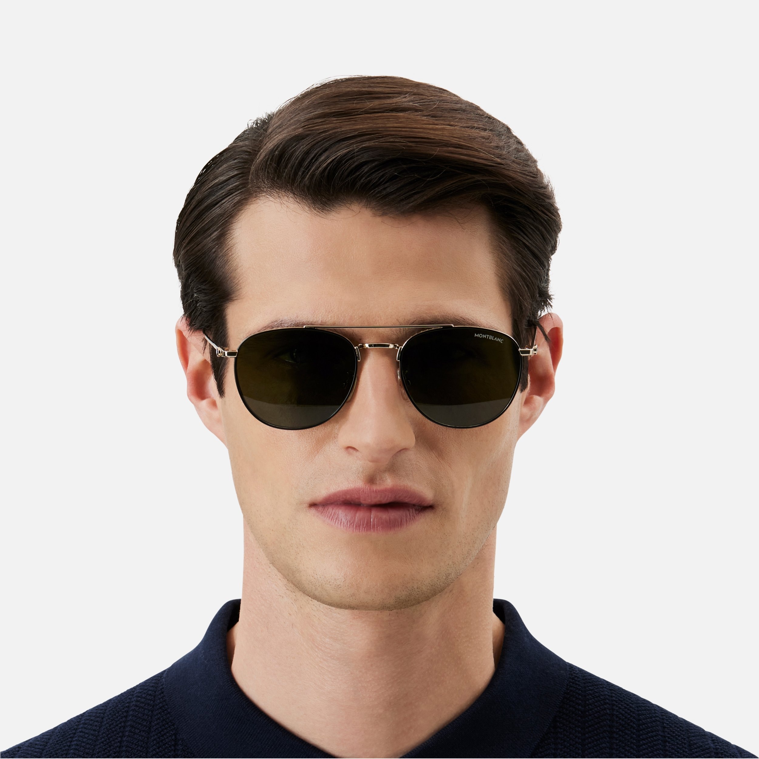 Round Sunglasses with Gold-Colored Metal Frame and Green Lenses - 3