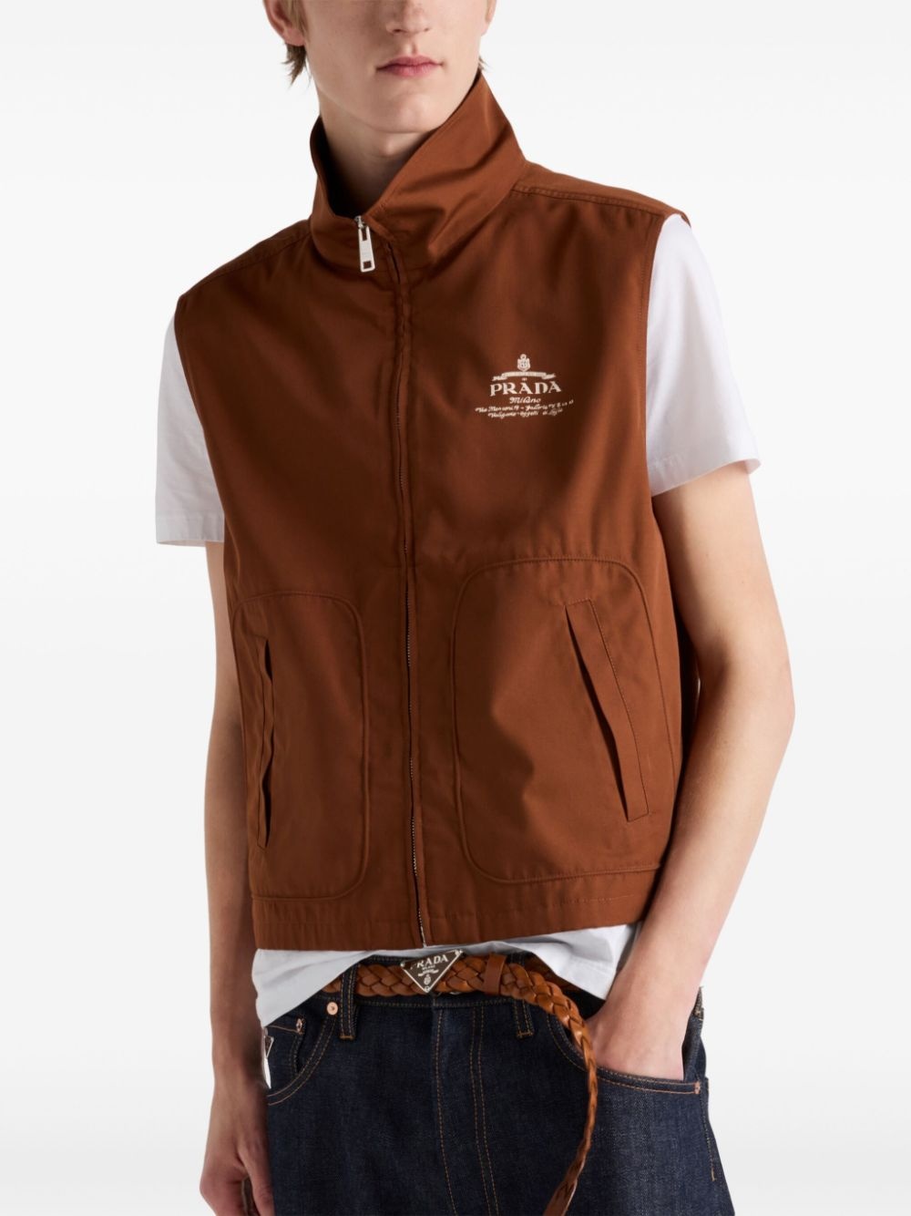 logo-print zip-up vest - 4