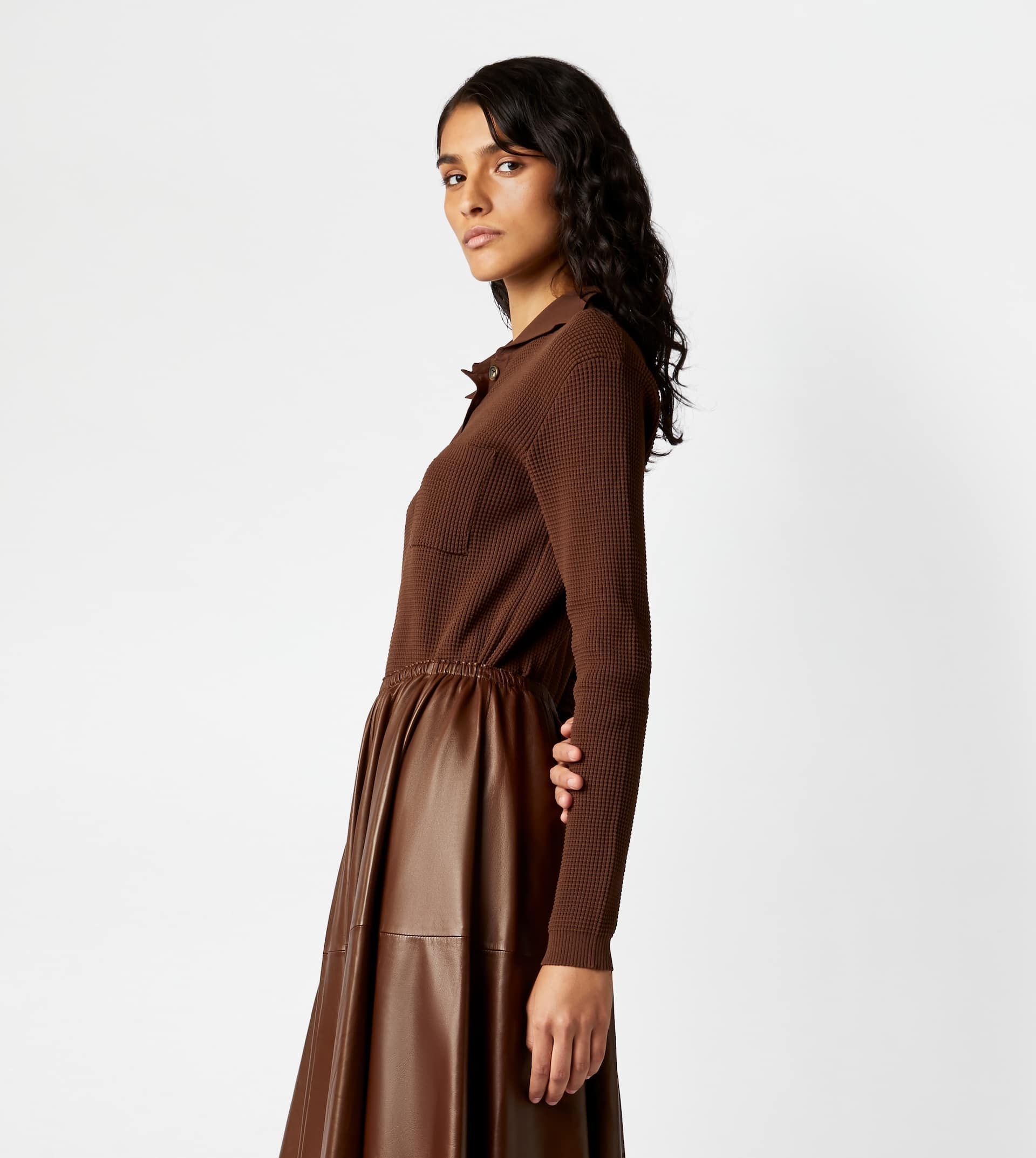 POLO SHIRT IN KNIT - BROWN - 3