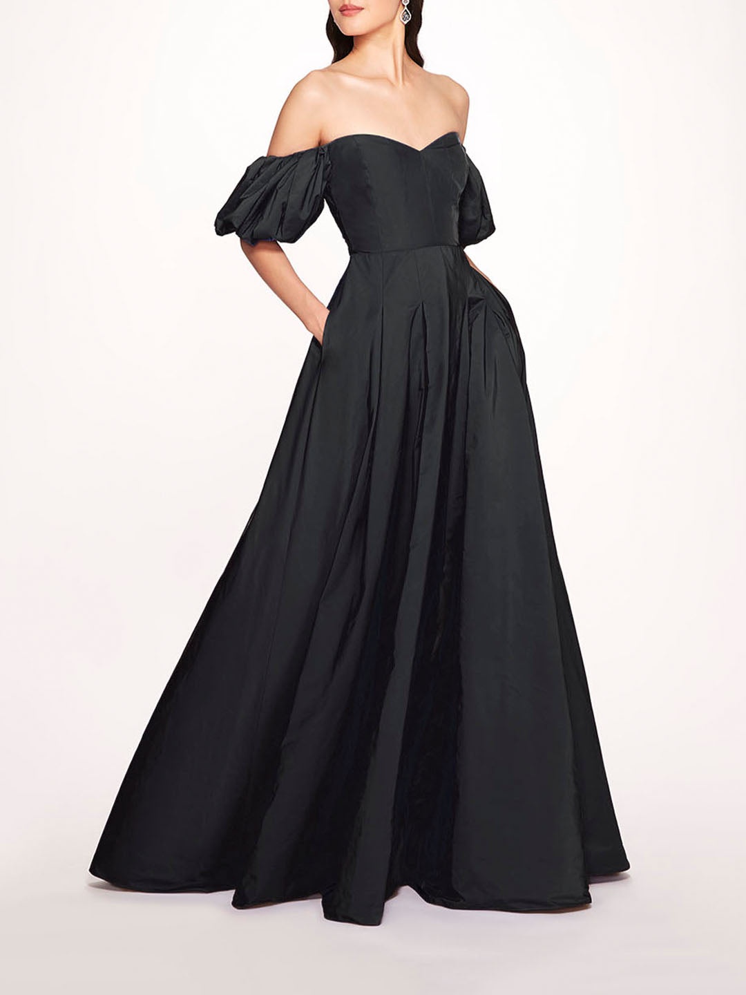 BALLOON SLEEVE TAFFETA GOWN - 1