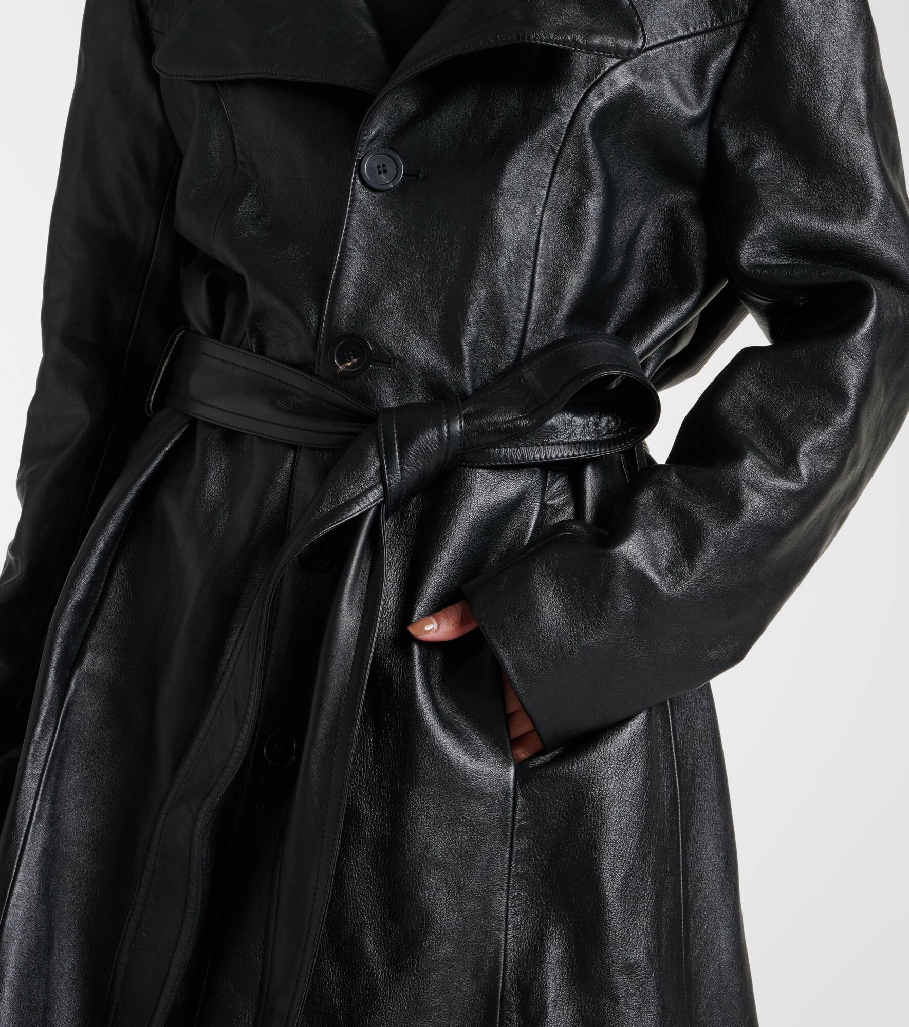Single-breasted leather coat - 5