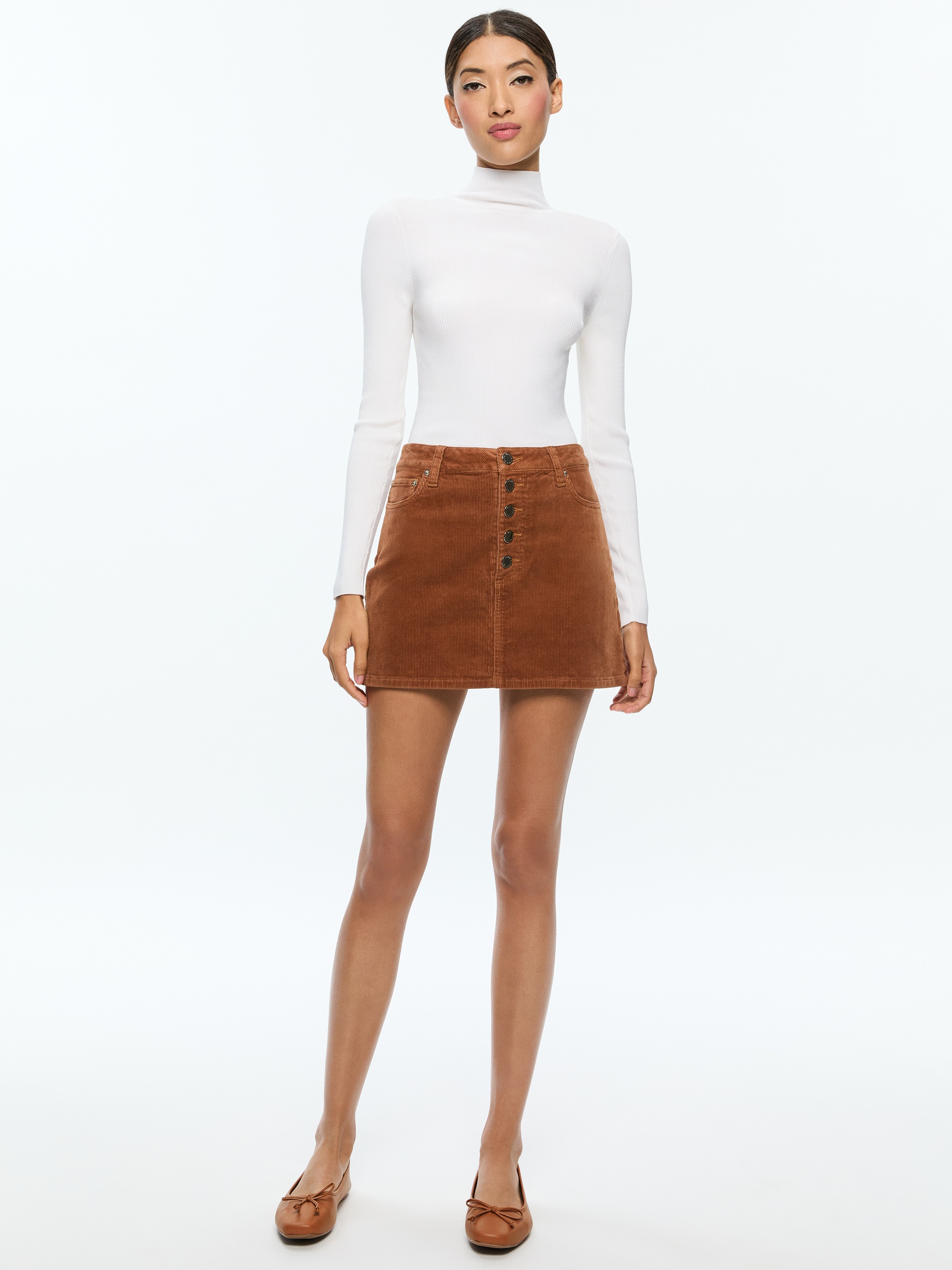JOSS HIGH RISE BUTTON FRONT CORDUROY SKIRT - 6