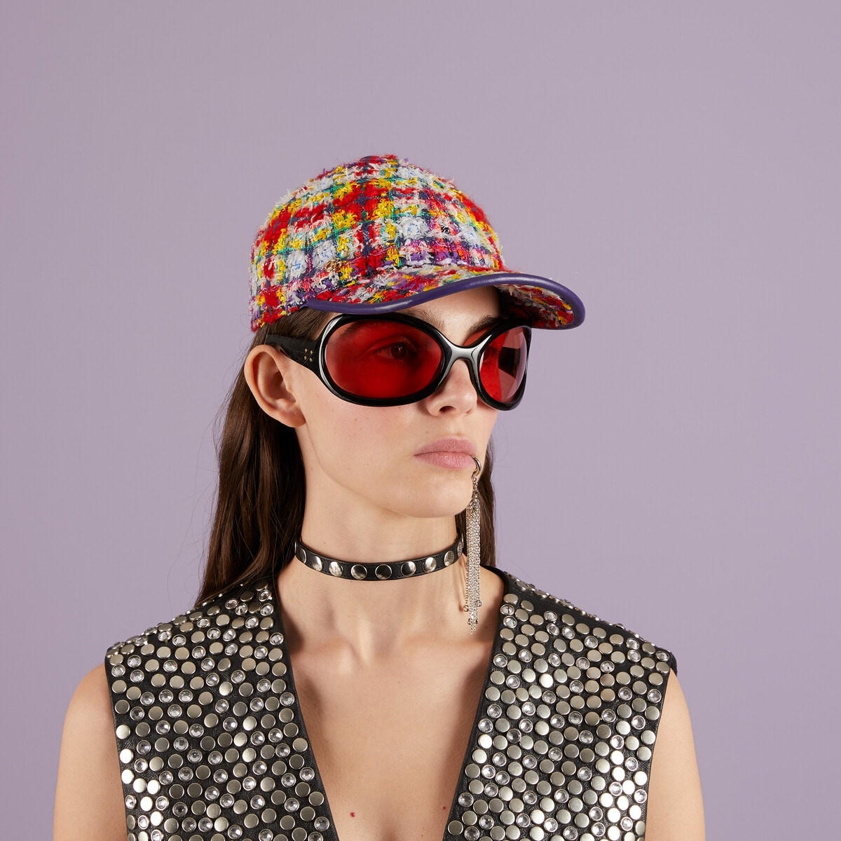 Check lamé tweed baseball hat - 3