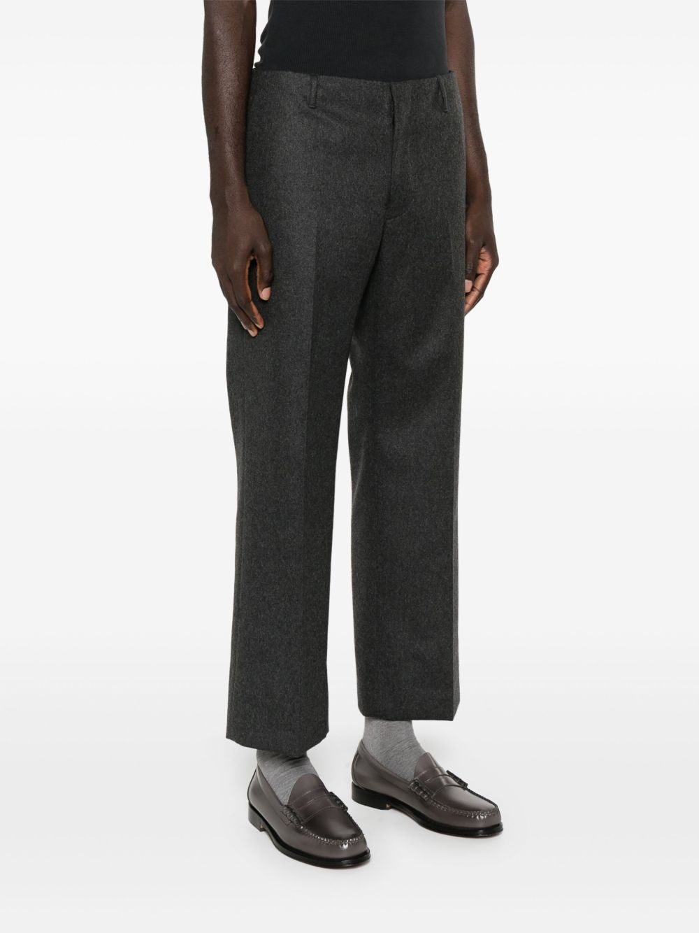 flannel wool straight-leg trousers - 3