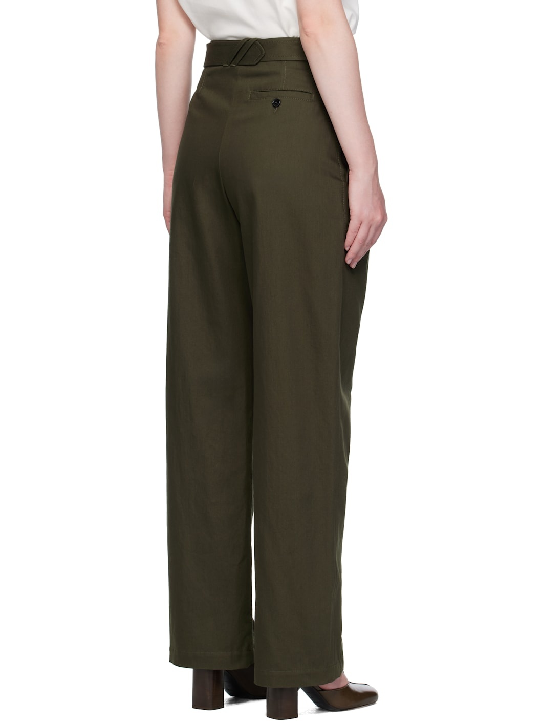Green Gabardine Belted Trousers - 3