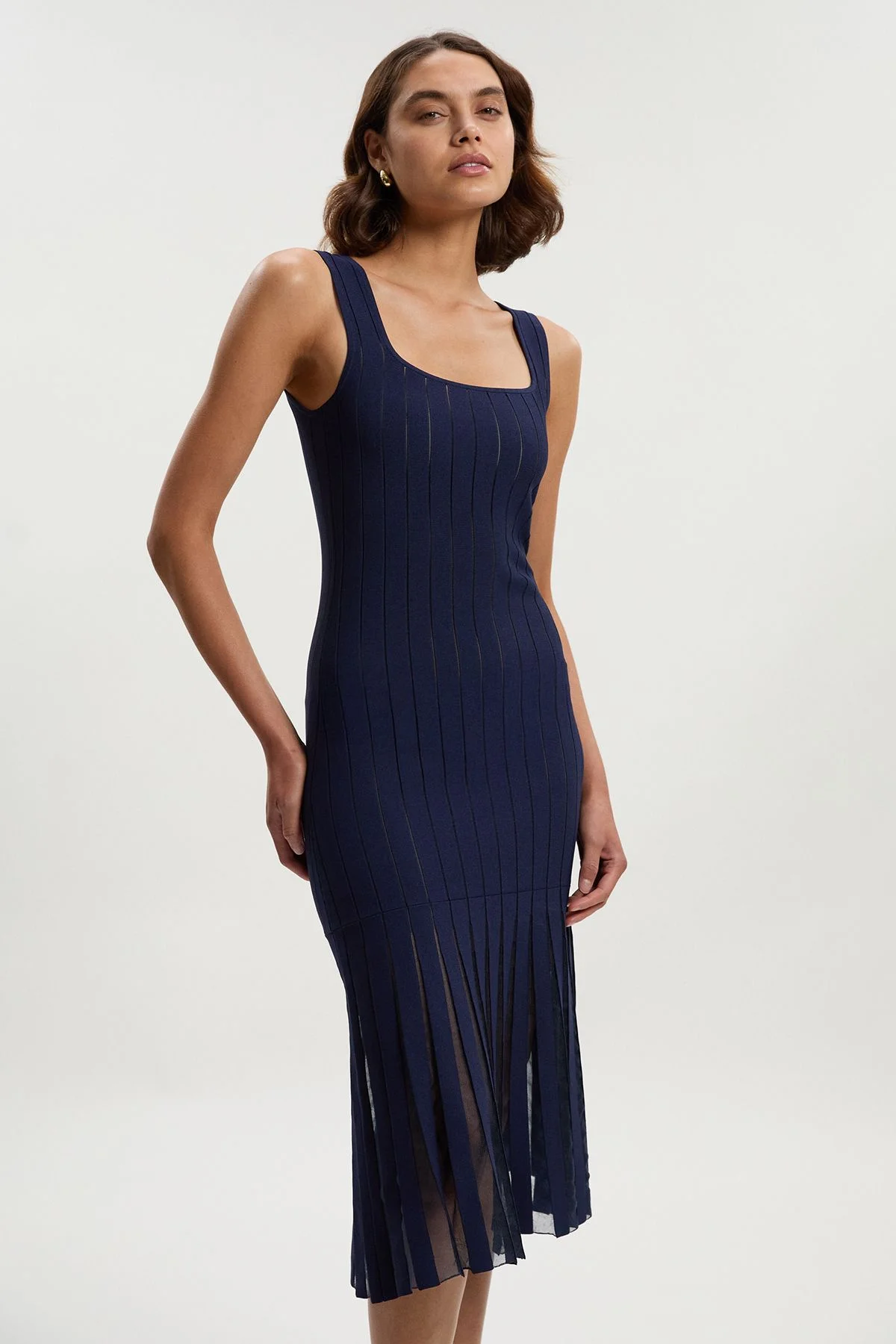 Petite Compact Stretch Square Neck Knitted Flippy Dress - 1