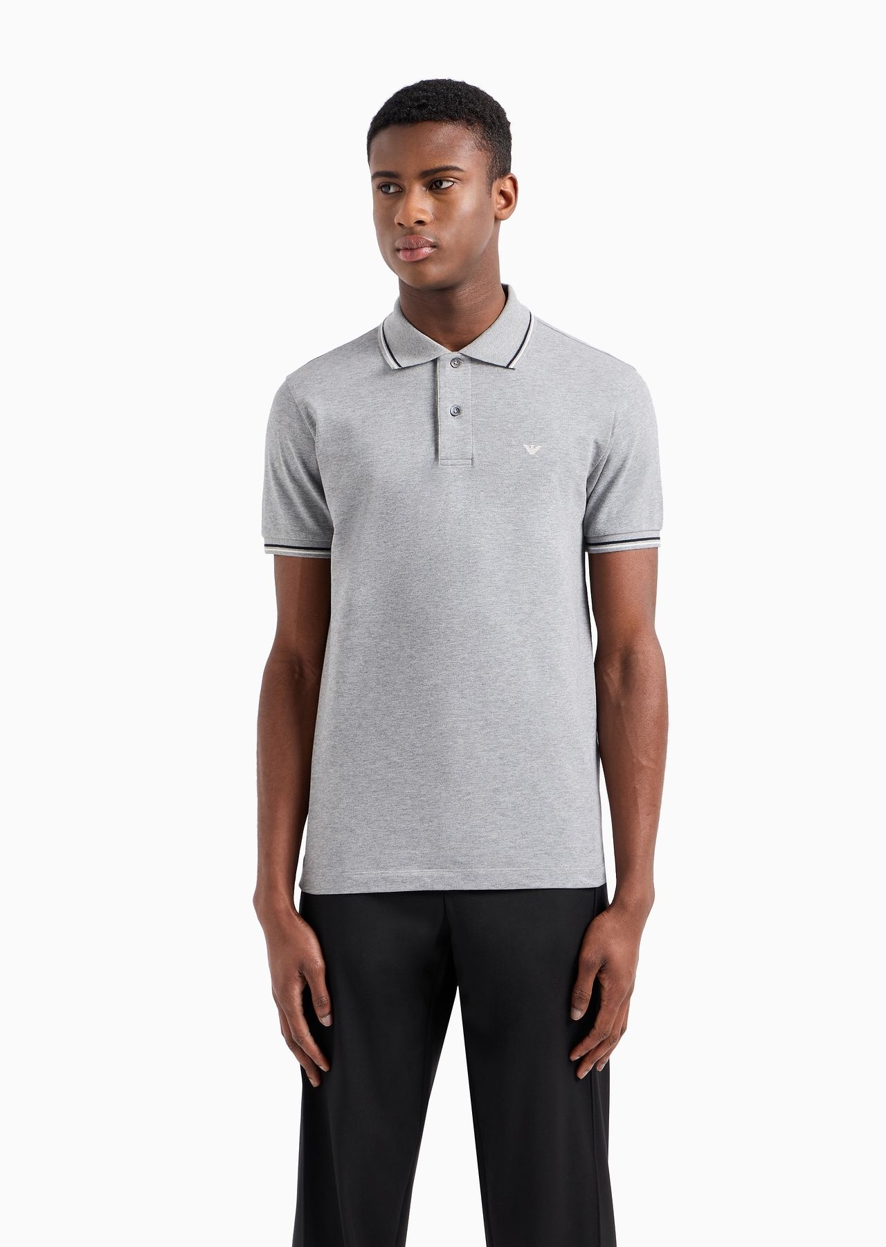 Slim-fit stretch piqué polo shirt with micro eagle - 2