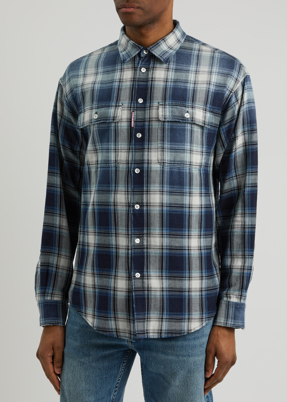 DSQUARED2 Plaid-print Distressed Cotton Shirt - 2