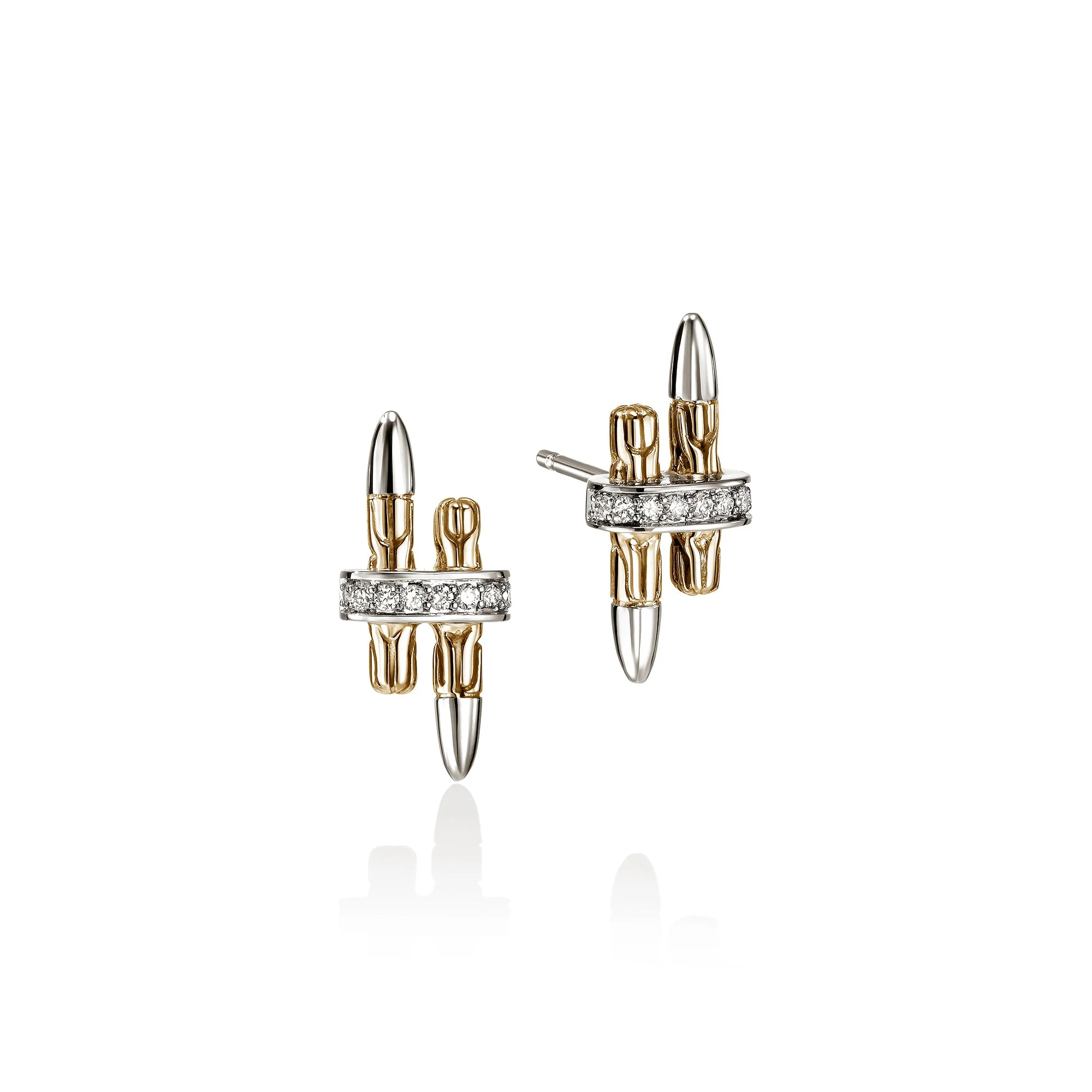 Spear Stud Earrings, Gold, Sterling Silver, Diamonds - 1