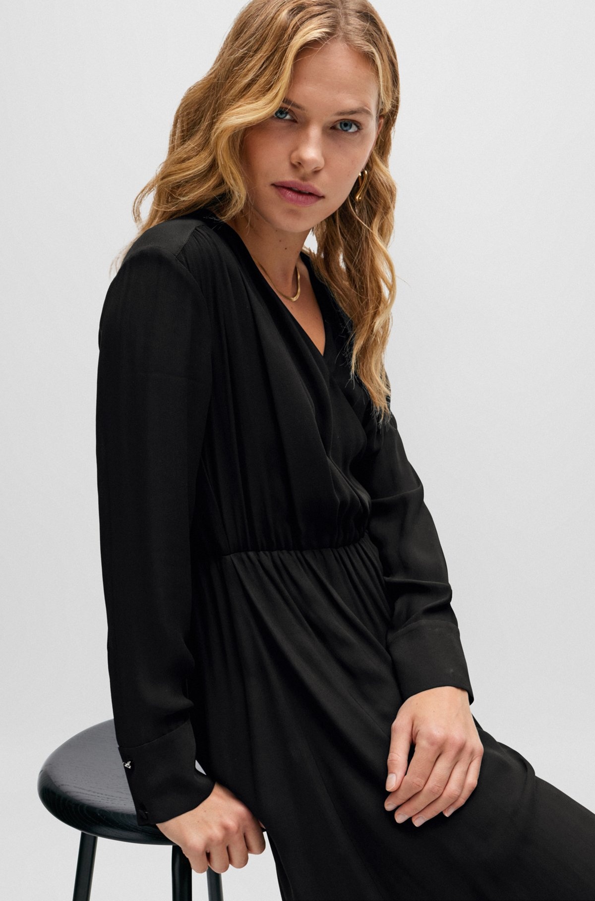 REGULAR-FIT DRESS WITH WRAP FRONT AND BUTTON CUFFS - 6
