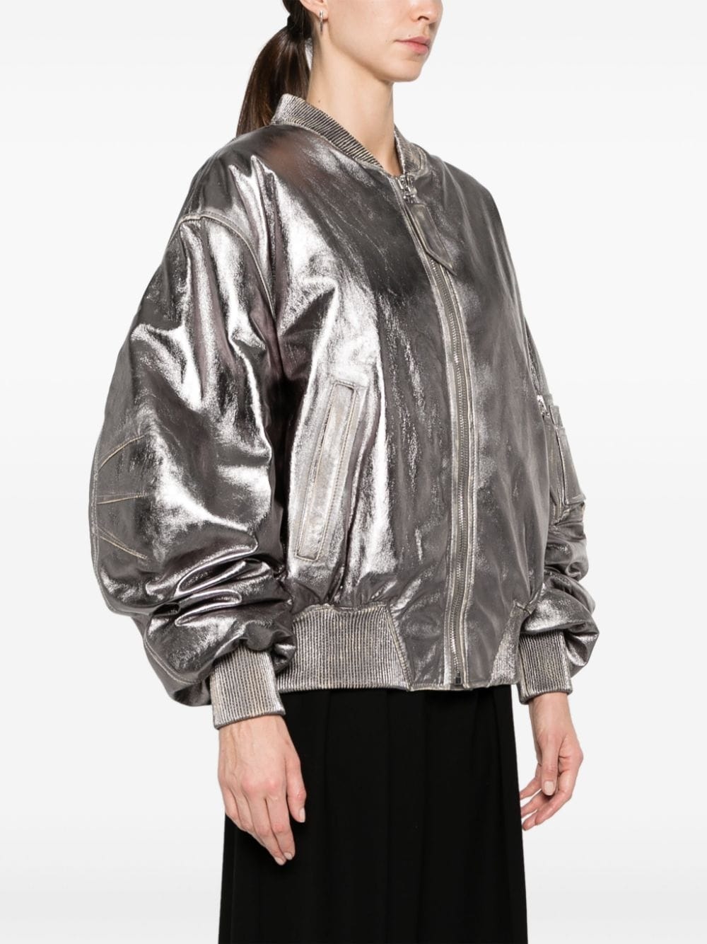 Anja metallic leather bomber jacket - 3