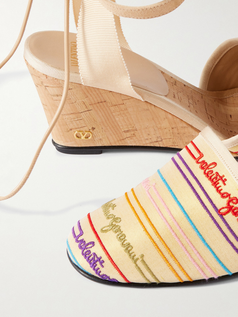 La Cruisette 75 Tasseled Embroidered Canvas Wedge Sandals 4