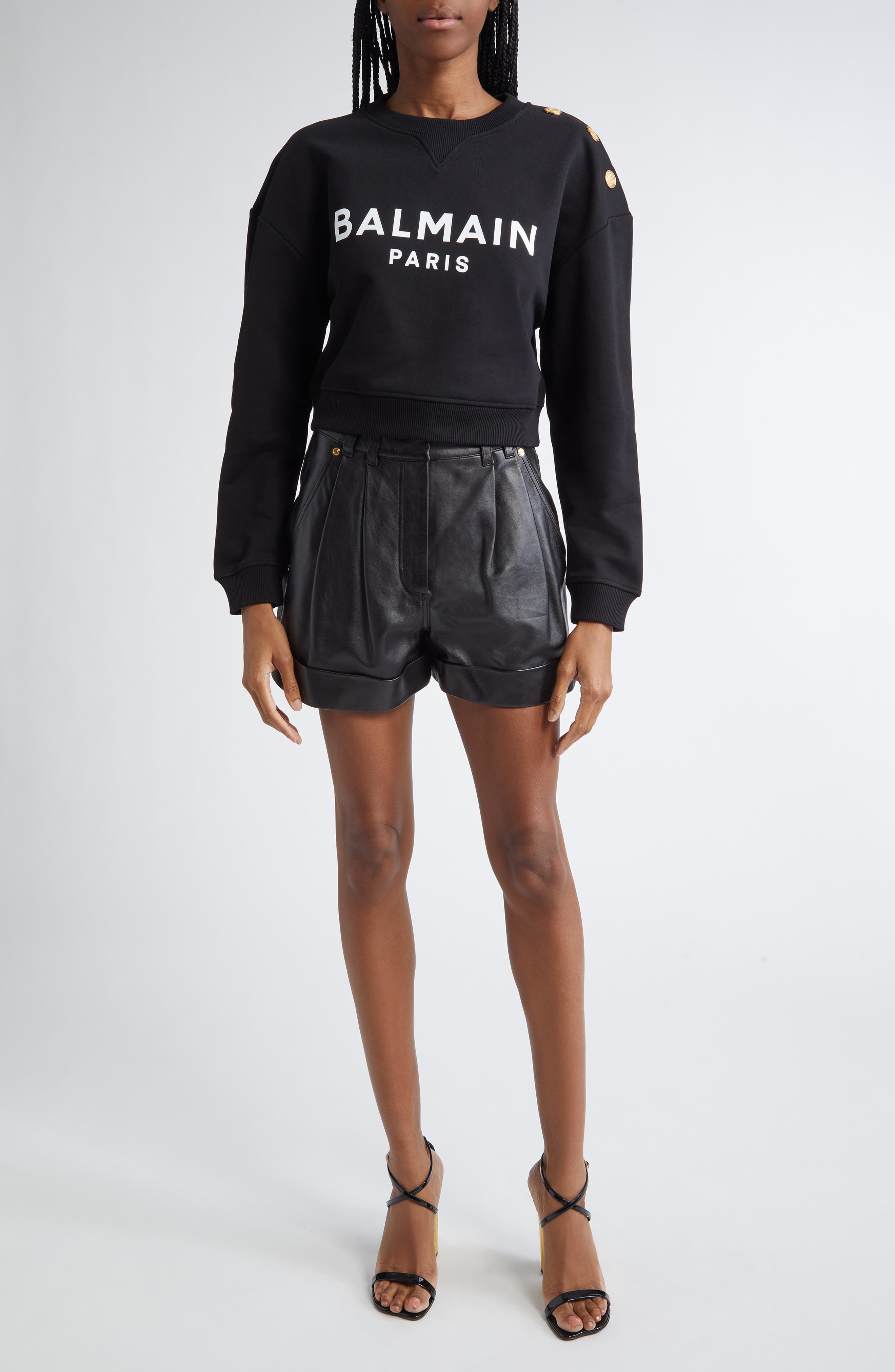 Balmain Crop Logo Graphic Sweatshirt in Eab Black/White at Nordstrom - 2