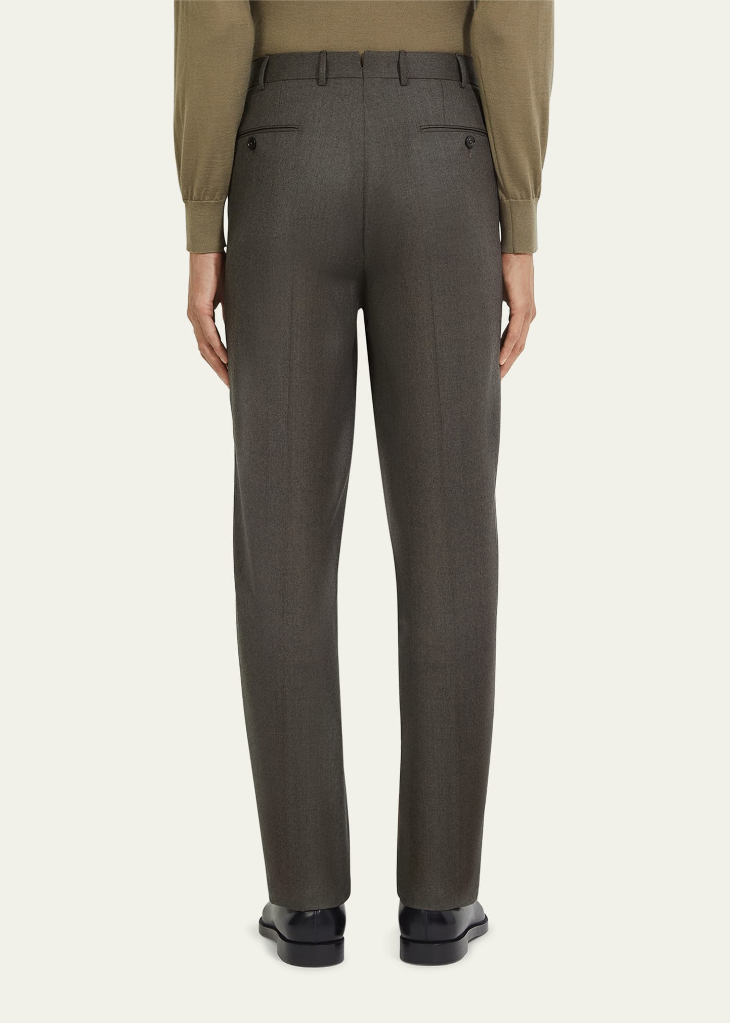 Men's Wool Flannel Flat-Front Trousers - 3