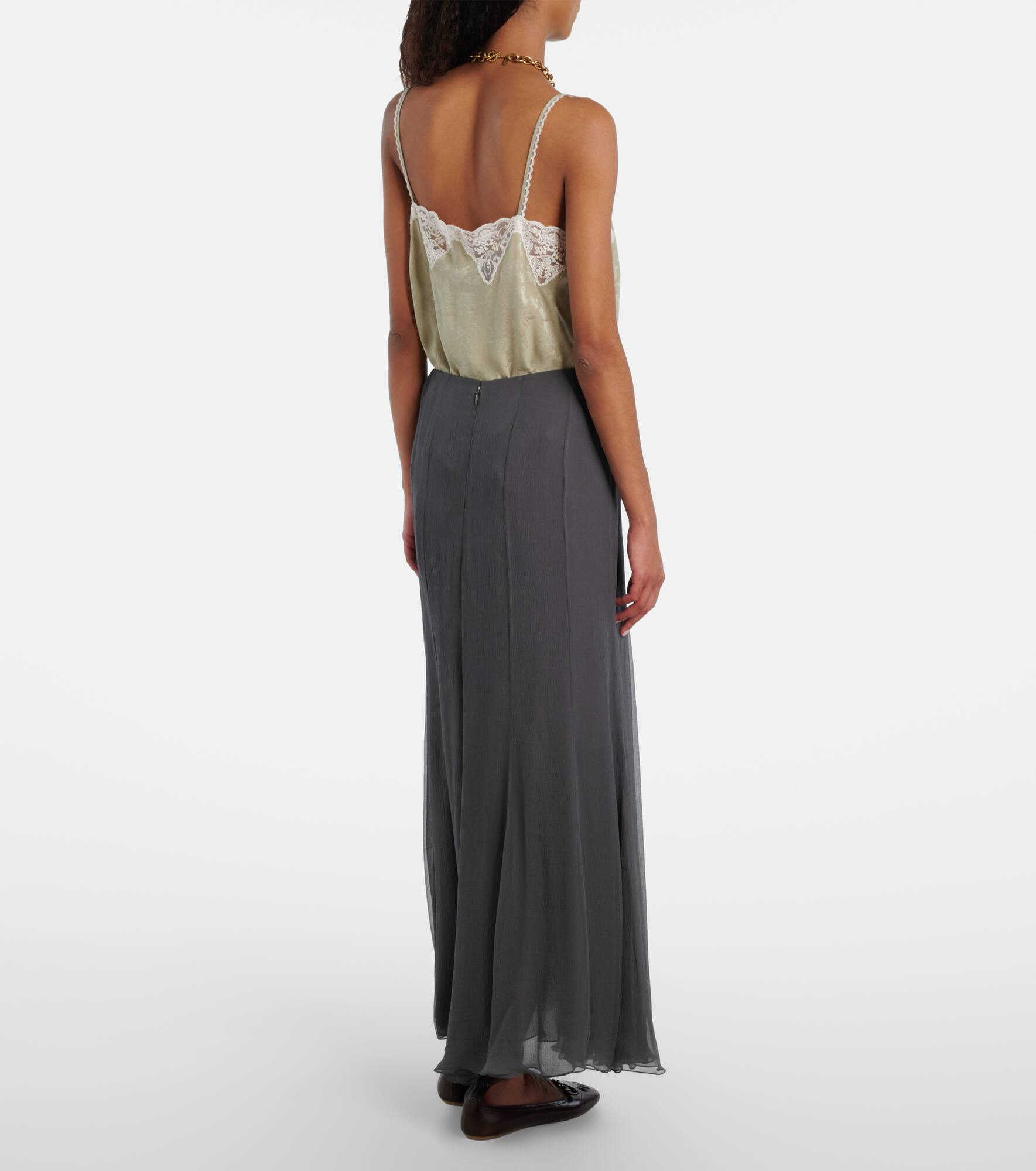 Paneled high-rise silk muslin maxi skirt - 3