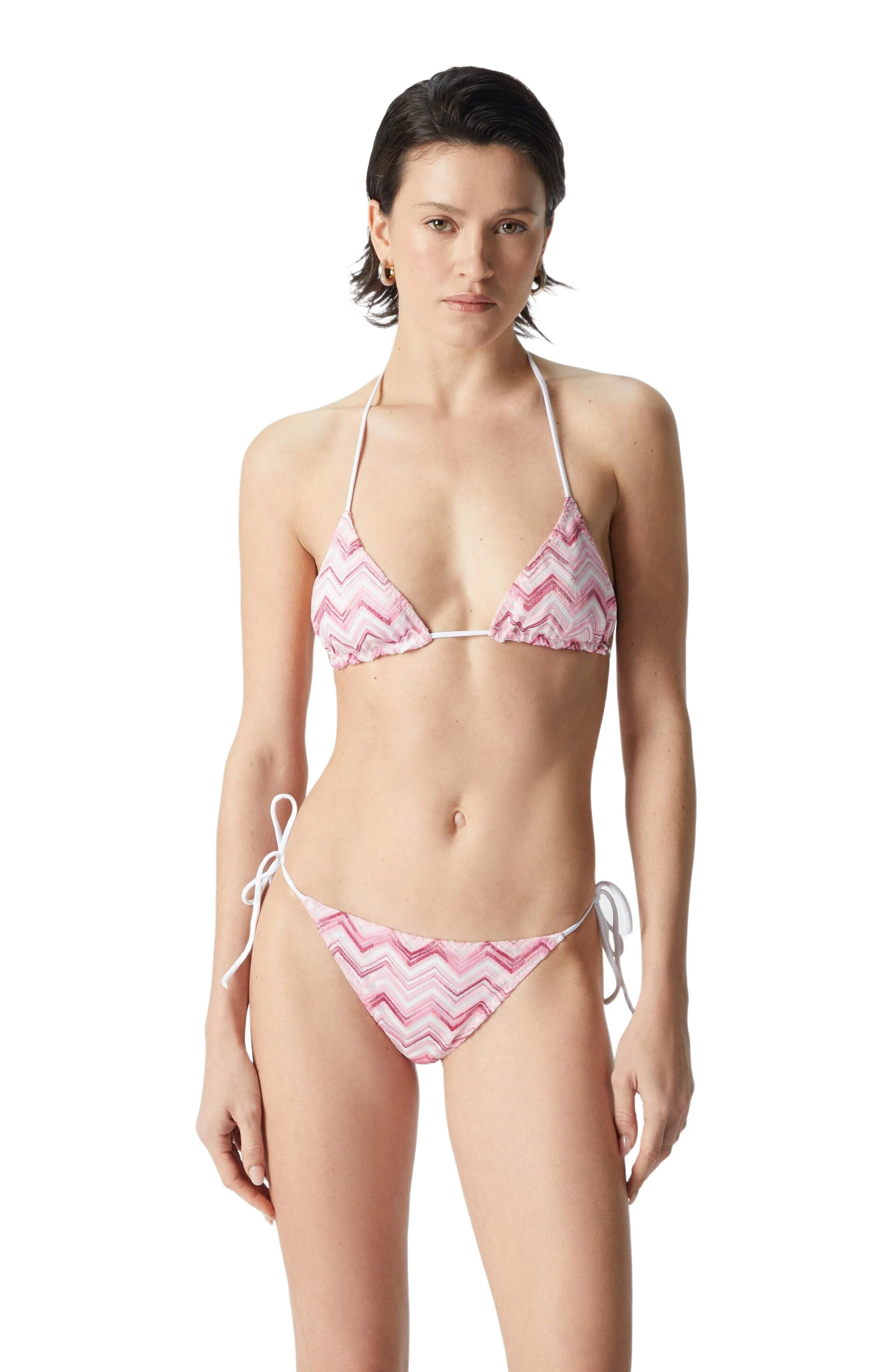 Missoni Slub Zigzag Viscose Blend Bikini in White & Pink at Nordstrom - 1