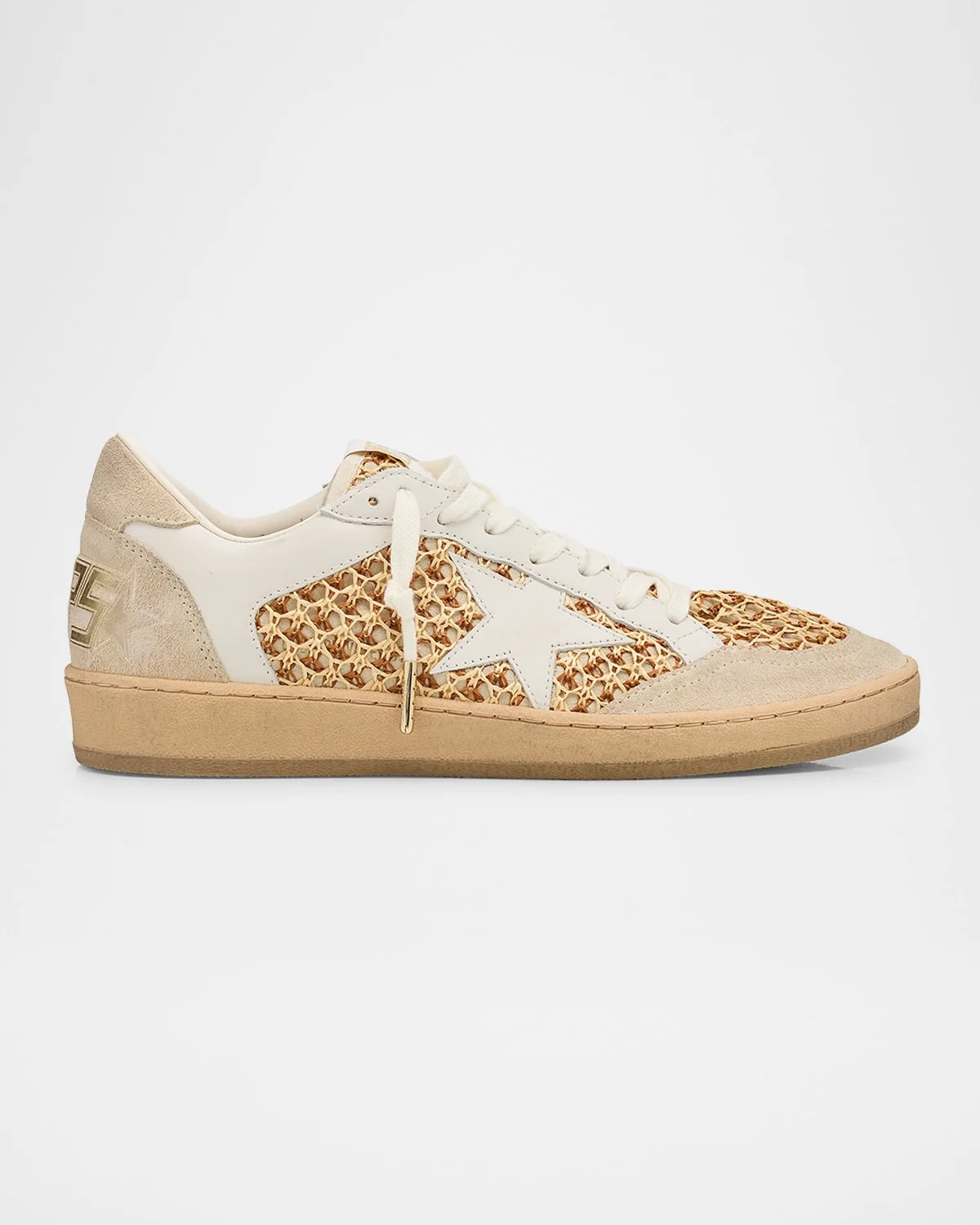 Ball Star Raffia Net Leather Low-Top Sneakers - 1